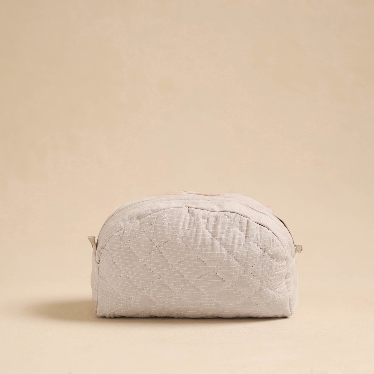 White Handcrafted Cotton Quilted Cosmetic Pouch