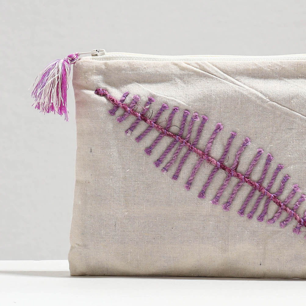 Handcrafted Cotton Recycled Leaf Design Cosmetic Pouch