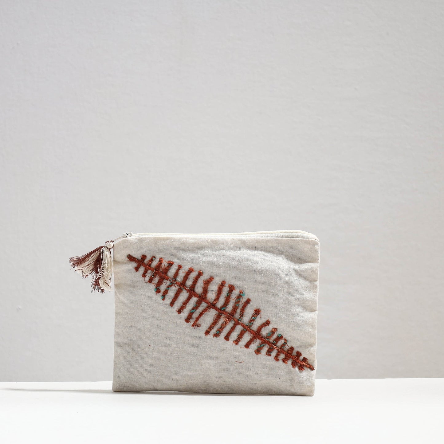 Handcrafted Cotton Recycled Leaf Design Cosmetic Pouch