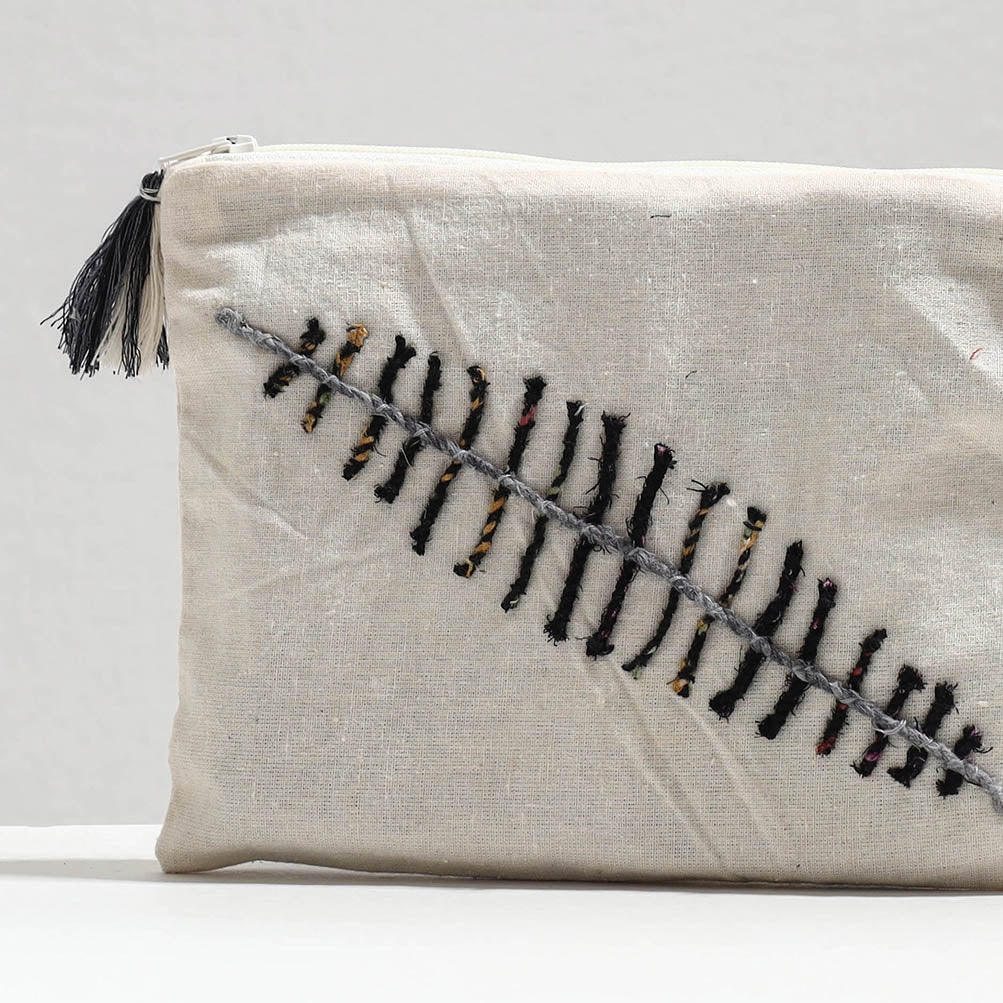 Handcrafted Cotton Recycled Leaf Design Cosmetic Pouch