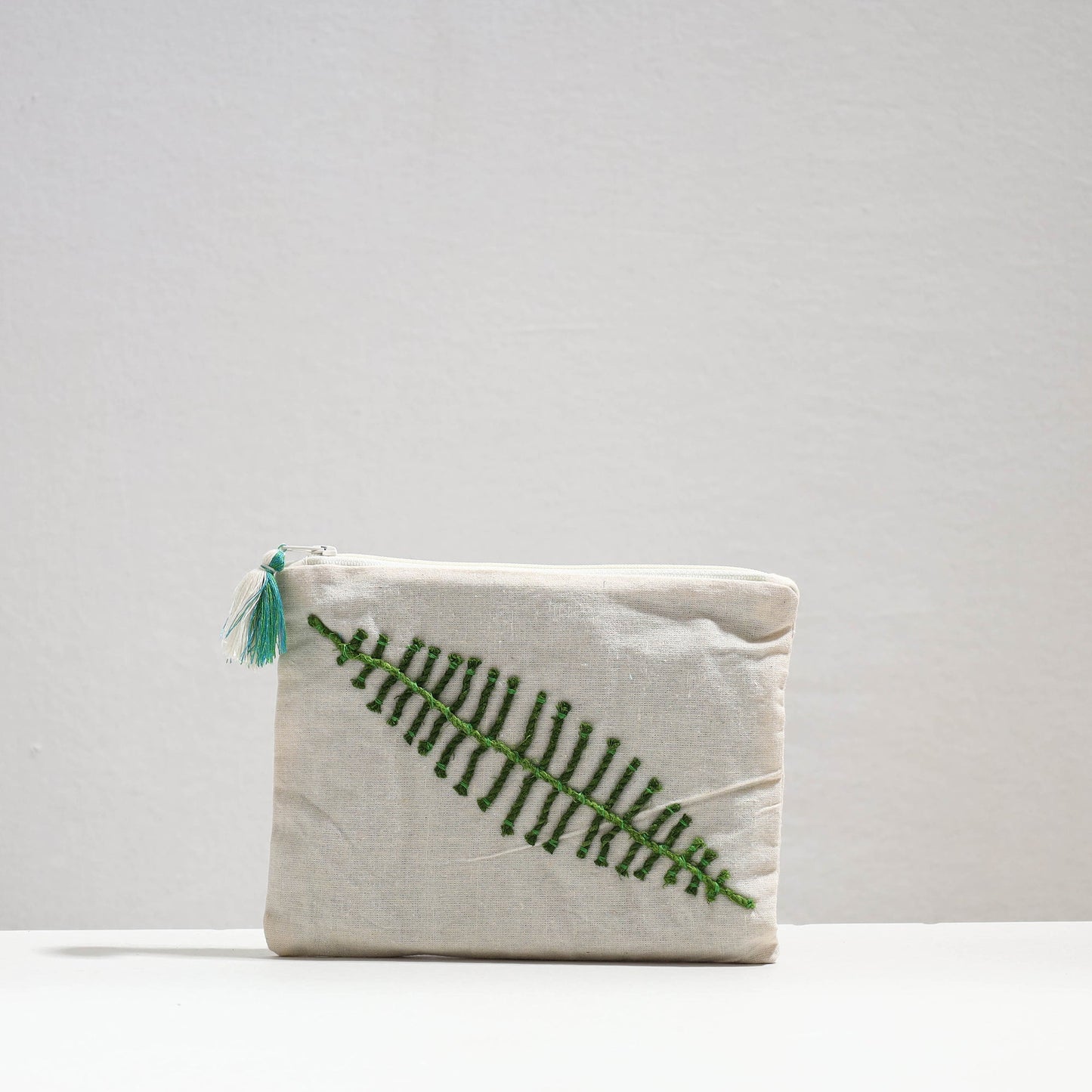 Handcrafted Cotton Recycled Leaf Design Cosmetic Pouch