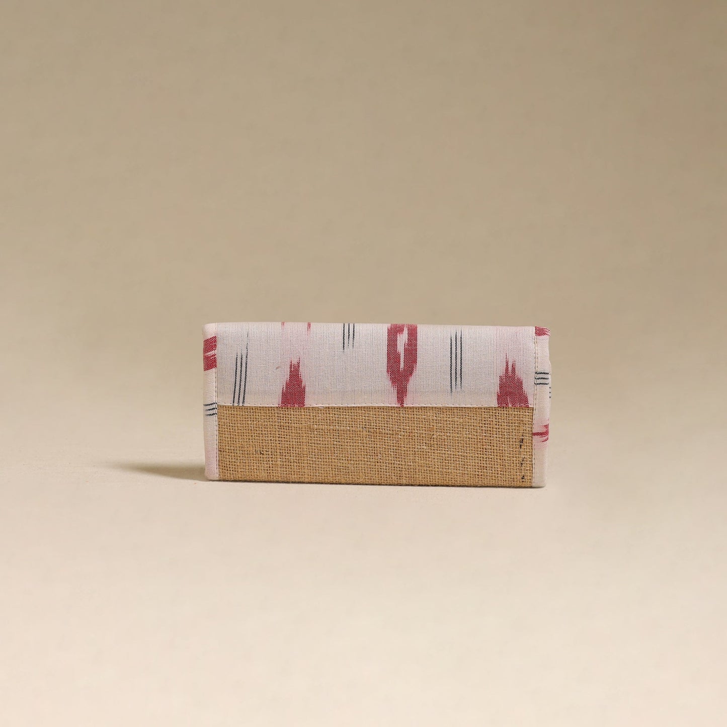 White - handcrafted ikat fabric jute clutch / wallet