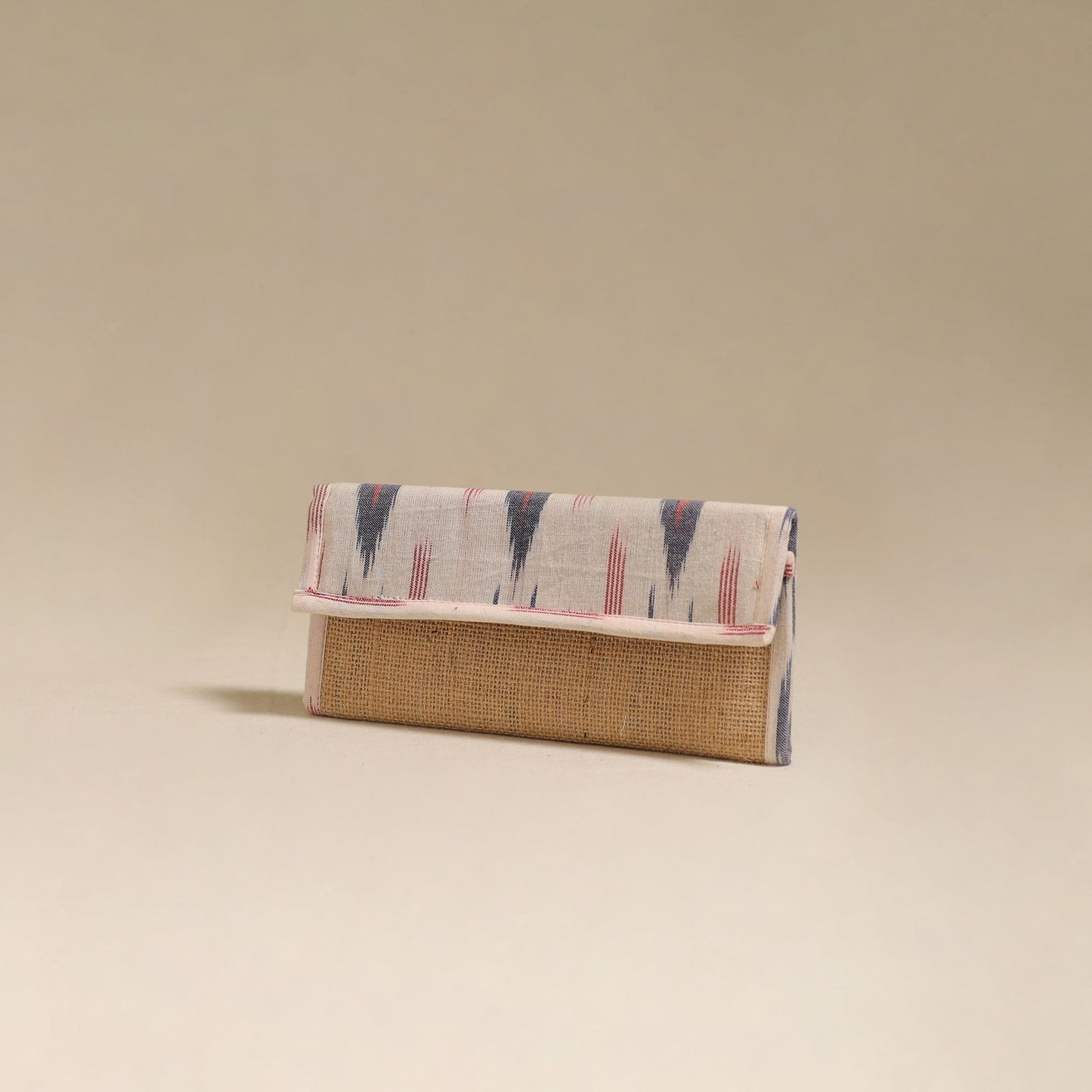 White - handcrafted ikat fabric jute clutch / wallet