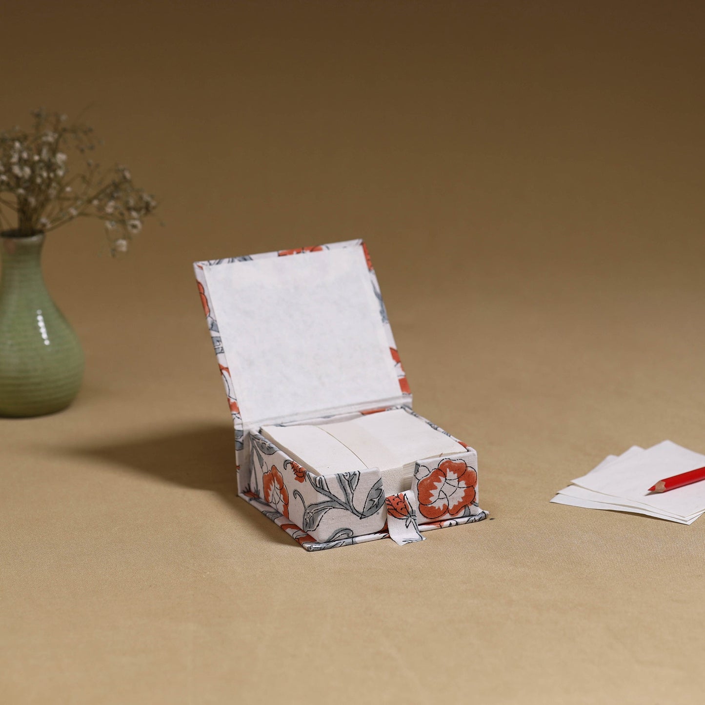 White - handcrafted printed card holder with slips 10