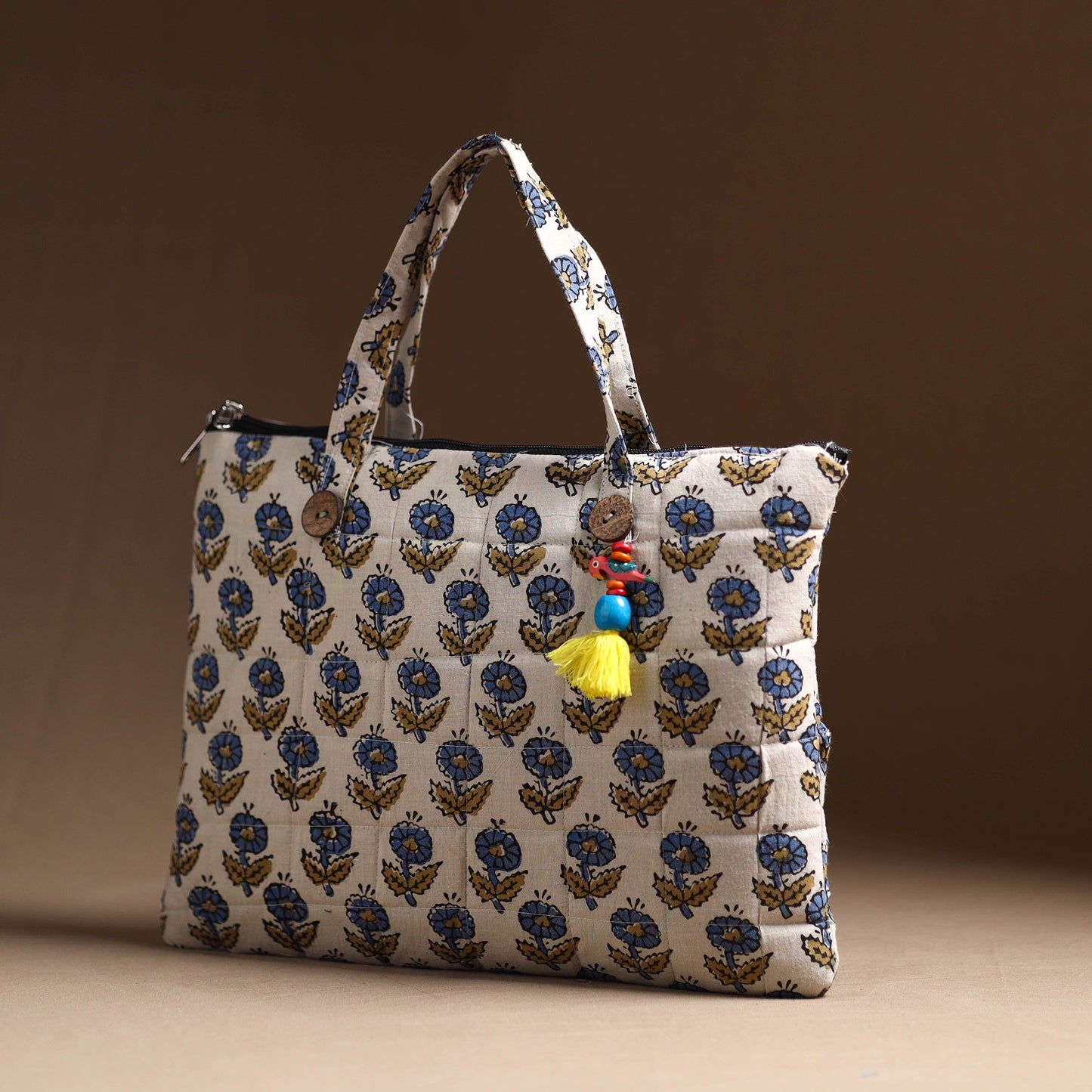 White Handcrafted Quilted Cotton Hand Bag 08