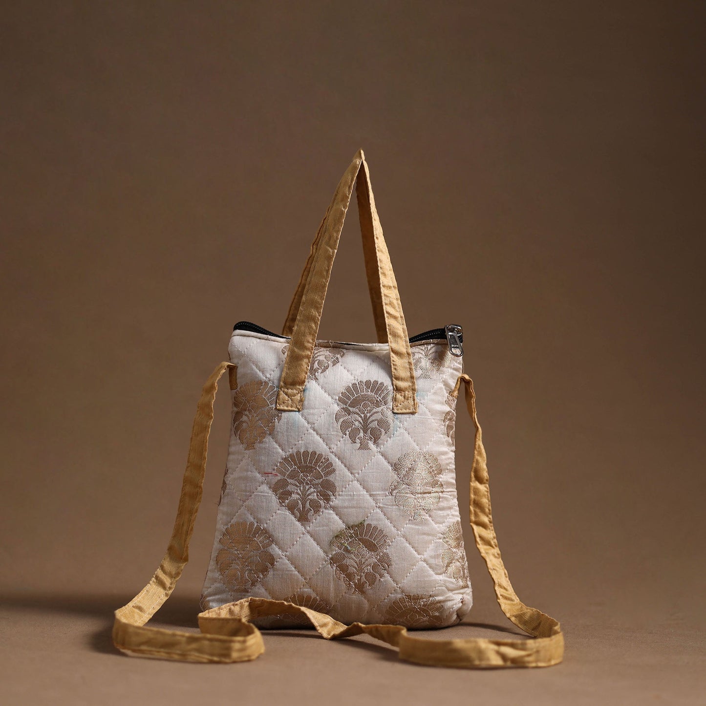 White - handcrafted quilted silk sling bag 32