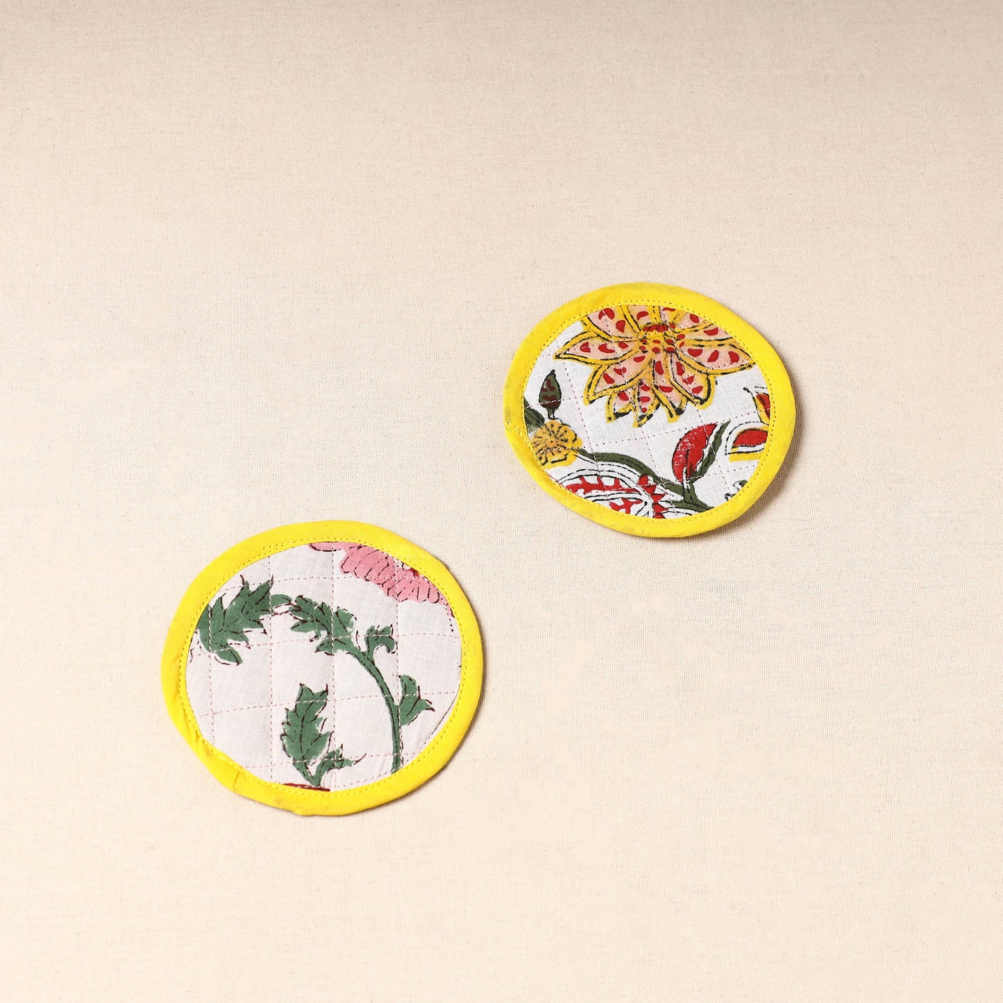 White Handcrafted Sanganeri Print Coaster (Set of 2)