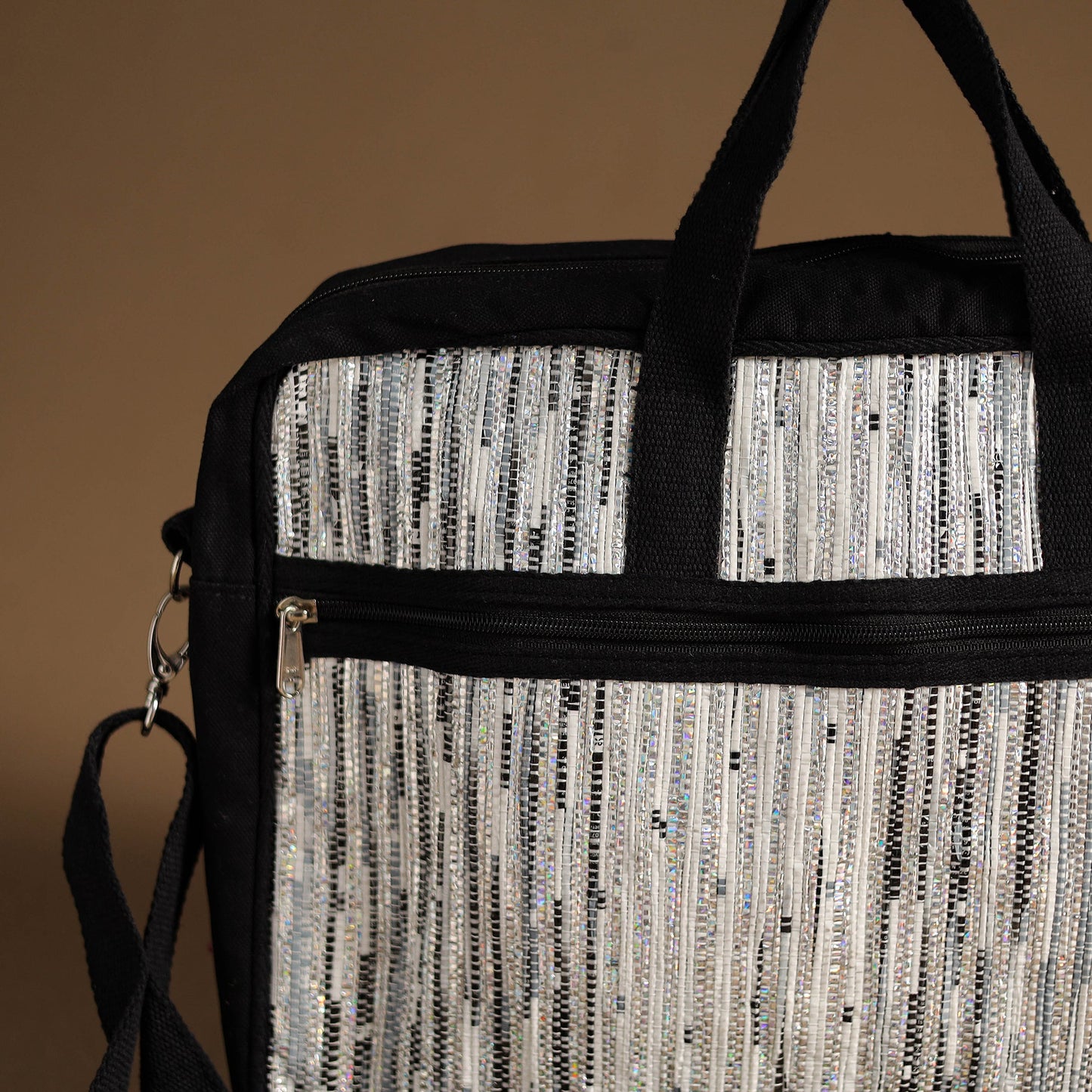 White Handcrafted Upcycled Woven Laptop Bag