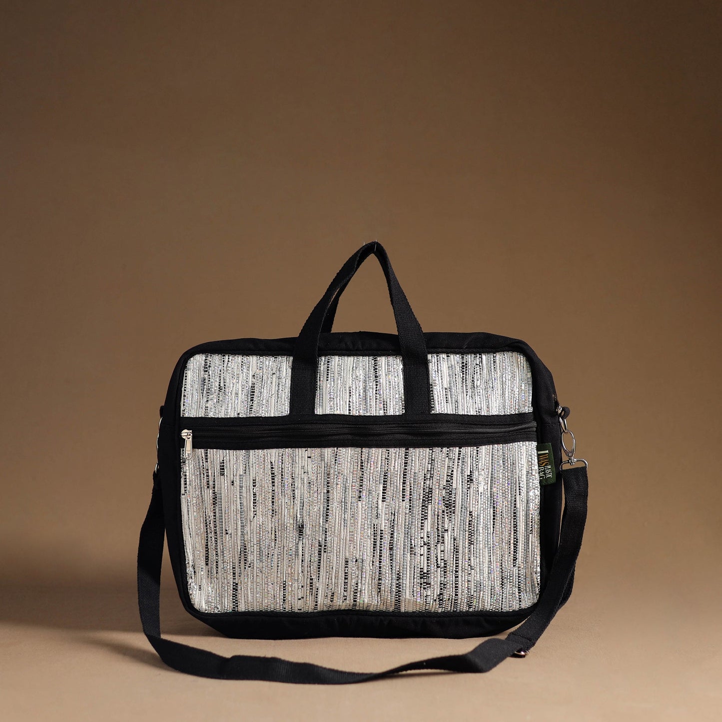 White Handcrafted Upcycled Woven Laptop Bag