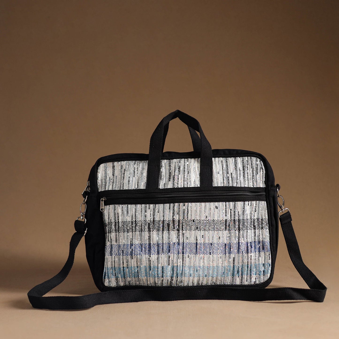 White Handcrafted Upcycled Woven Laptop Bag