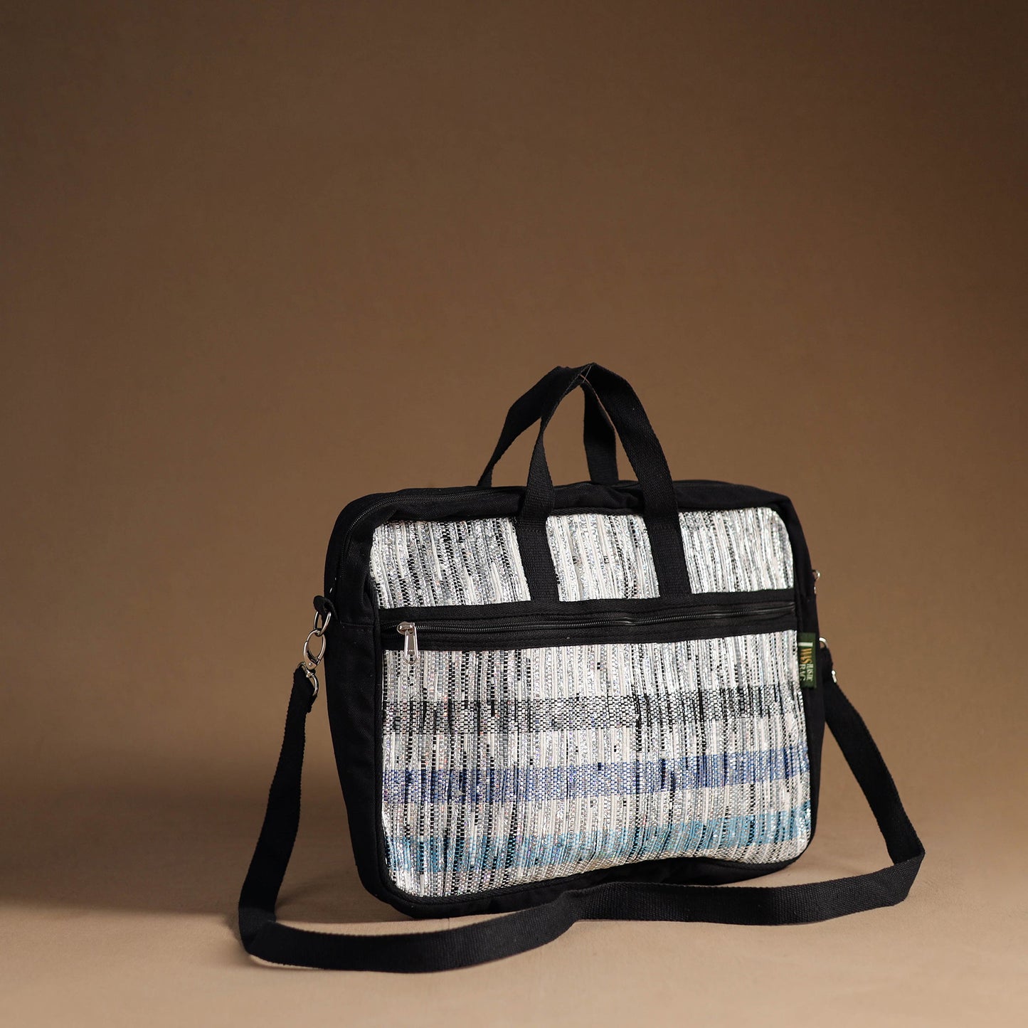 White Handcrafted Upcycled Woven Laptop Bag