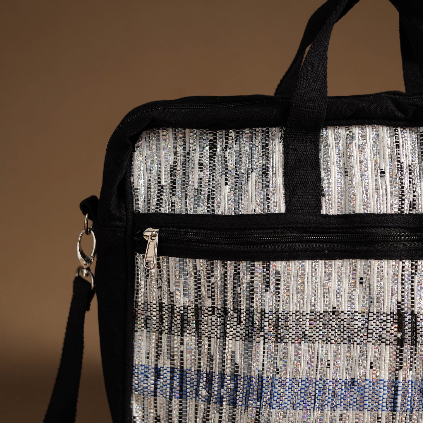White Handcrafted Upcycled Woven Laptop Bag