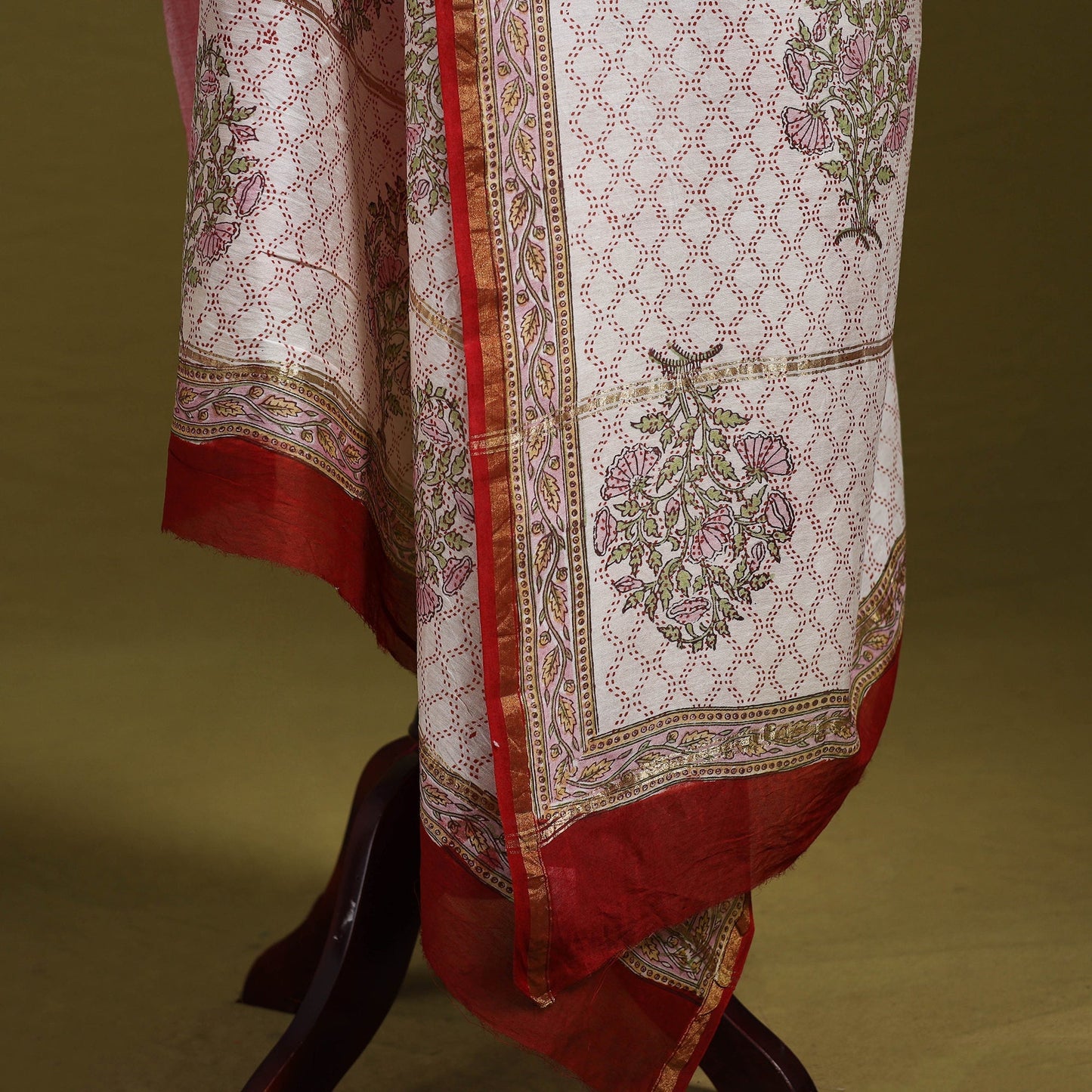 Beige - handloom chanderi silk hand sanganeri dupatta 45