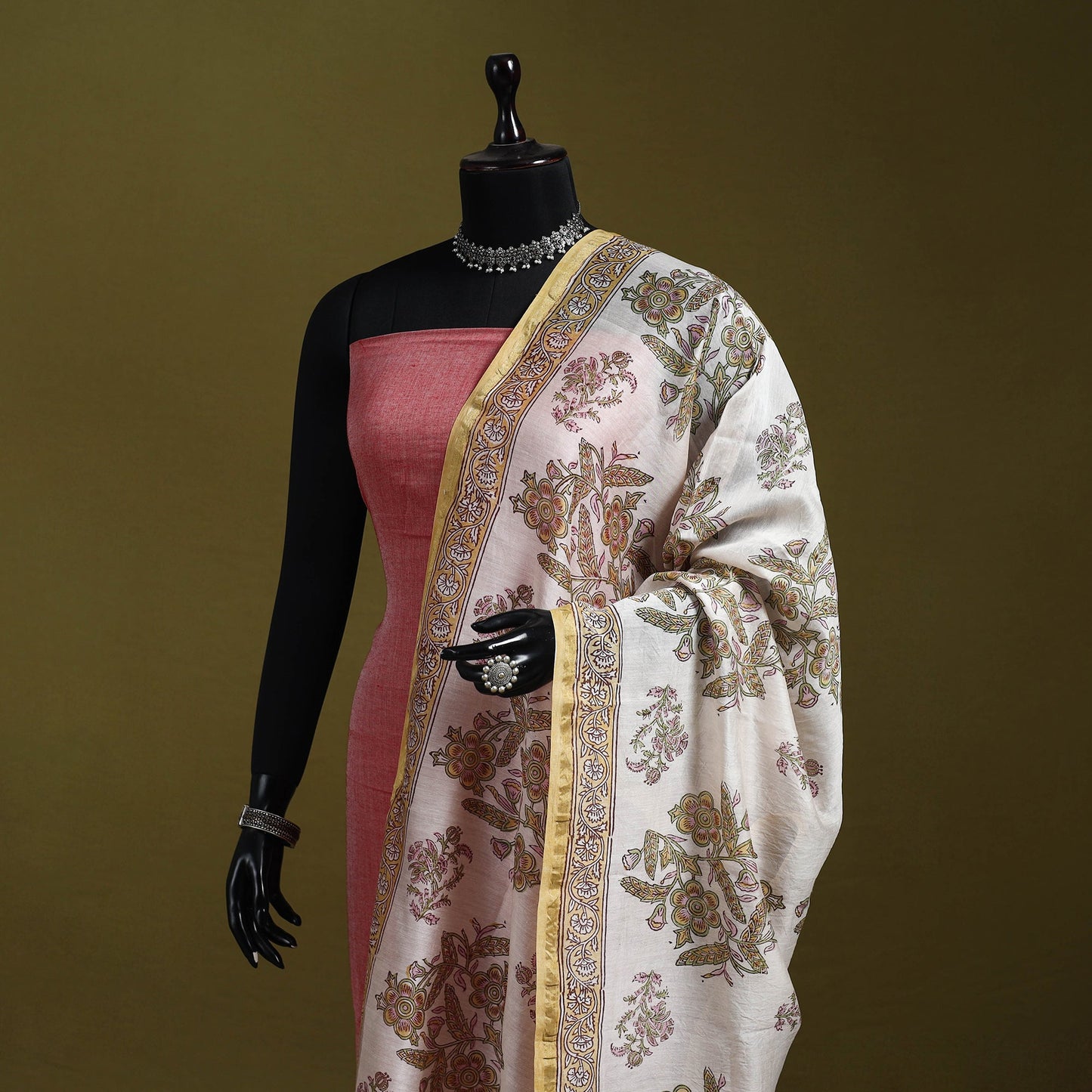 White - handloom chanderi silk hand sanganeri dupatta 51
