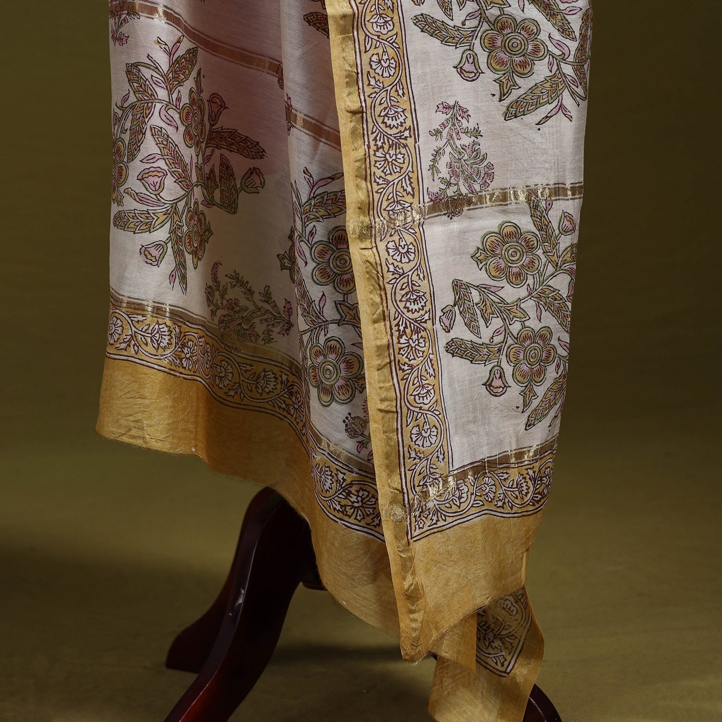 White - handloom chanderi silk hand sanganeri dupatta 51