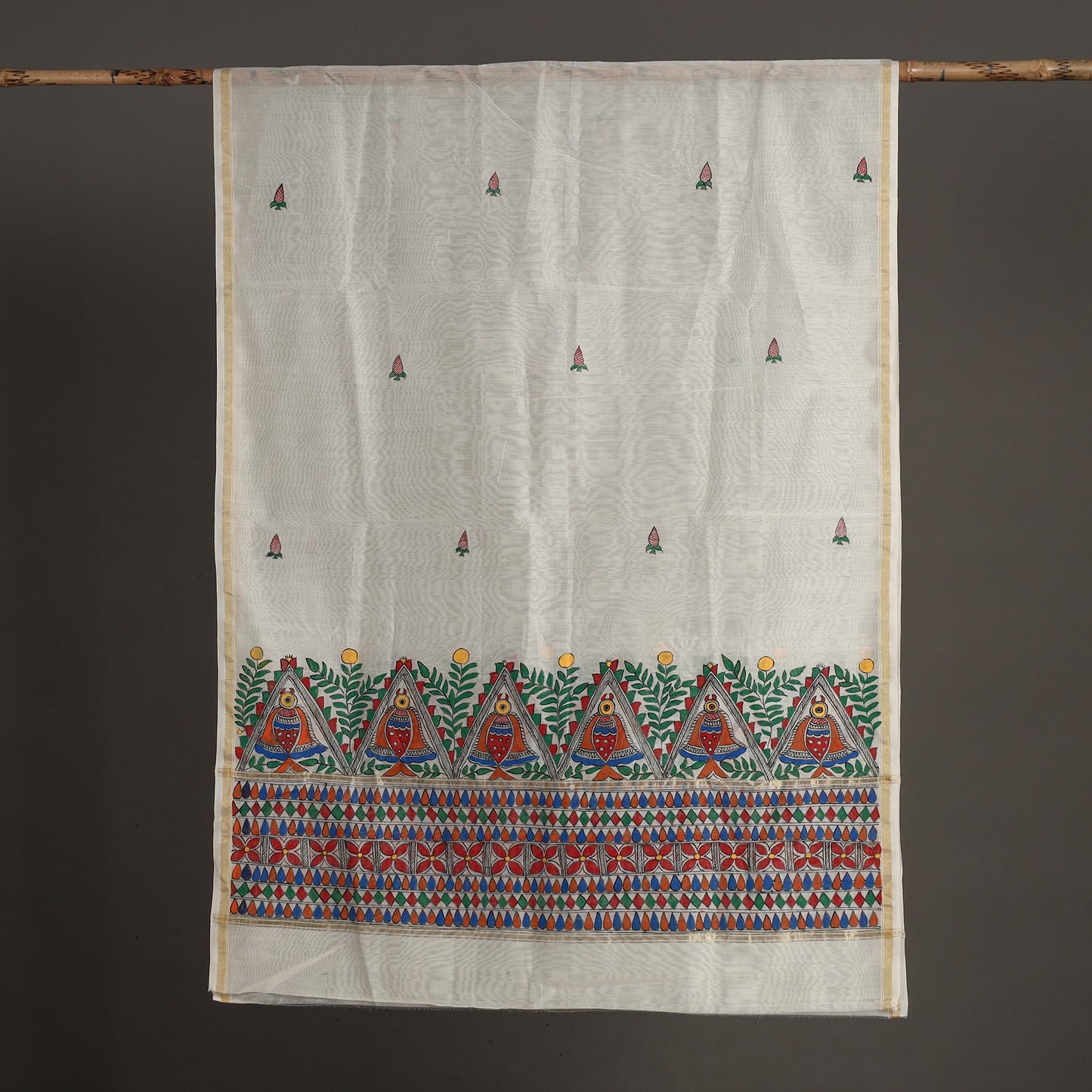 White - handloom chanderi silk handpainted madhubani