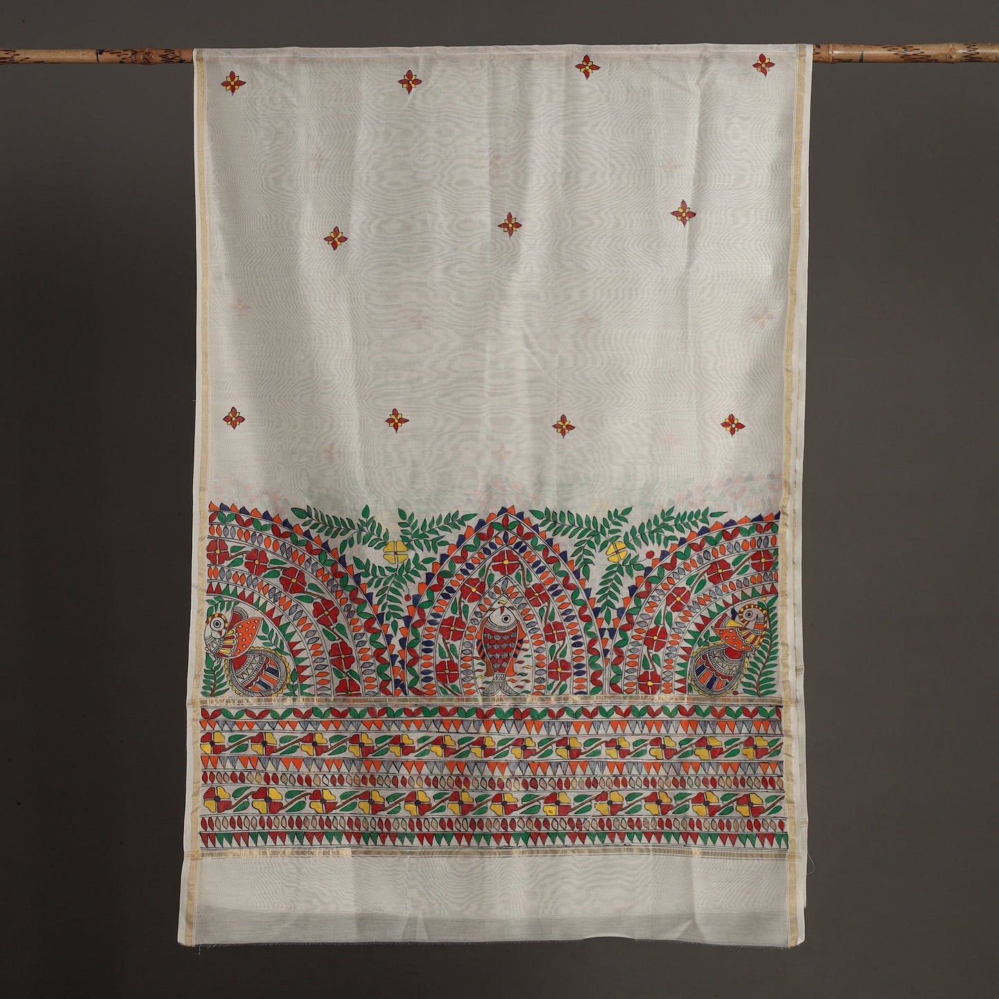 White - handloom chanderi silk handpainted madhubani