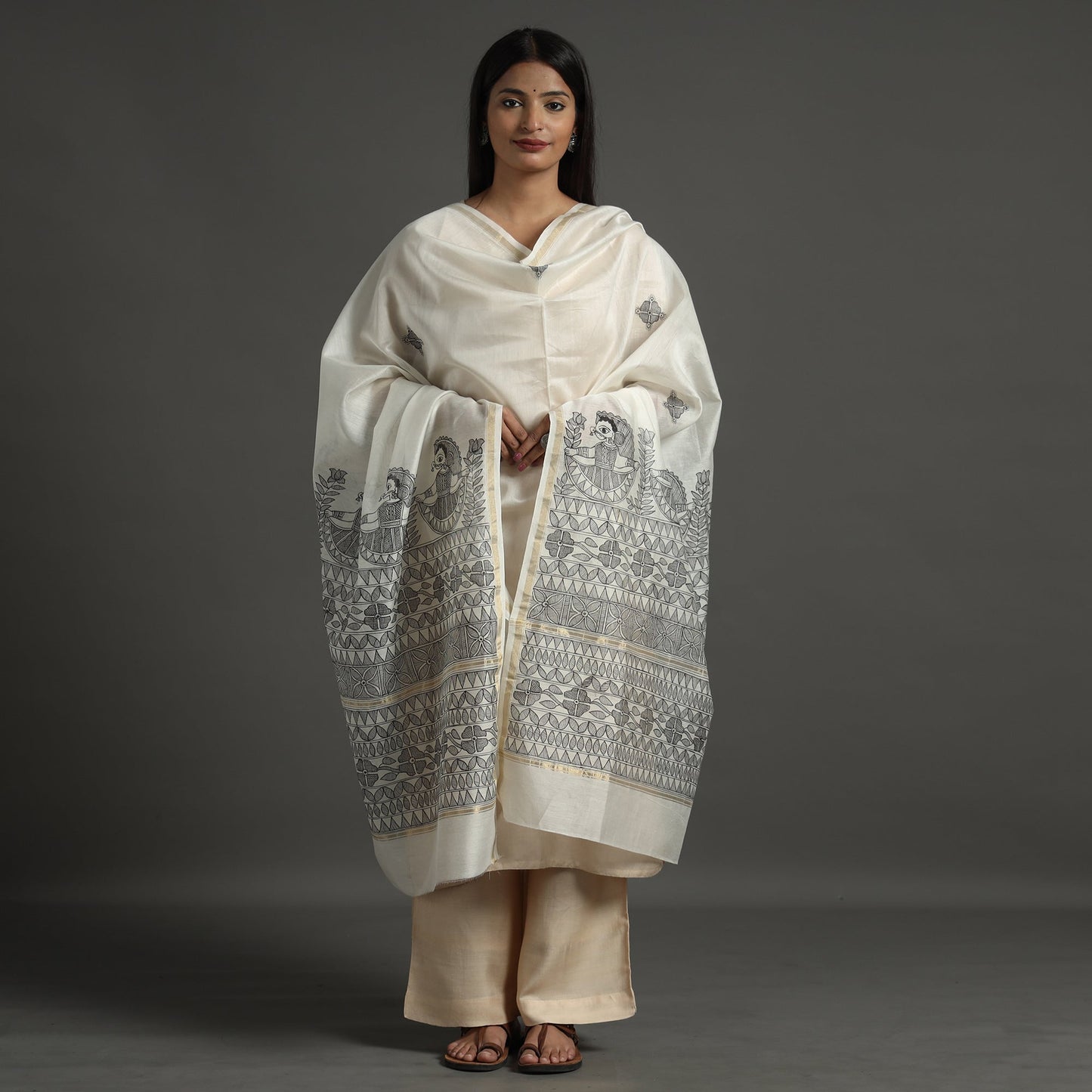 Handloom Chanderi Silk Handpainted Madhubani Dupatta