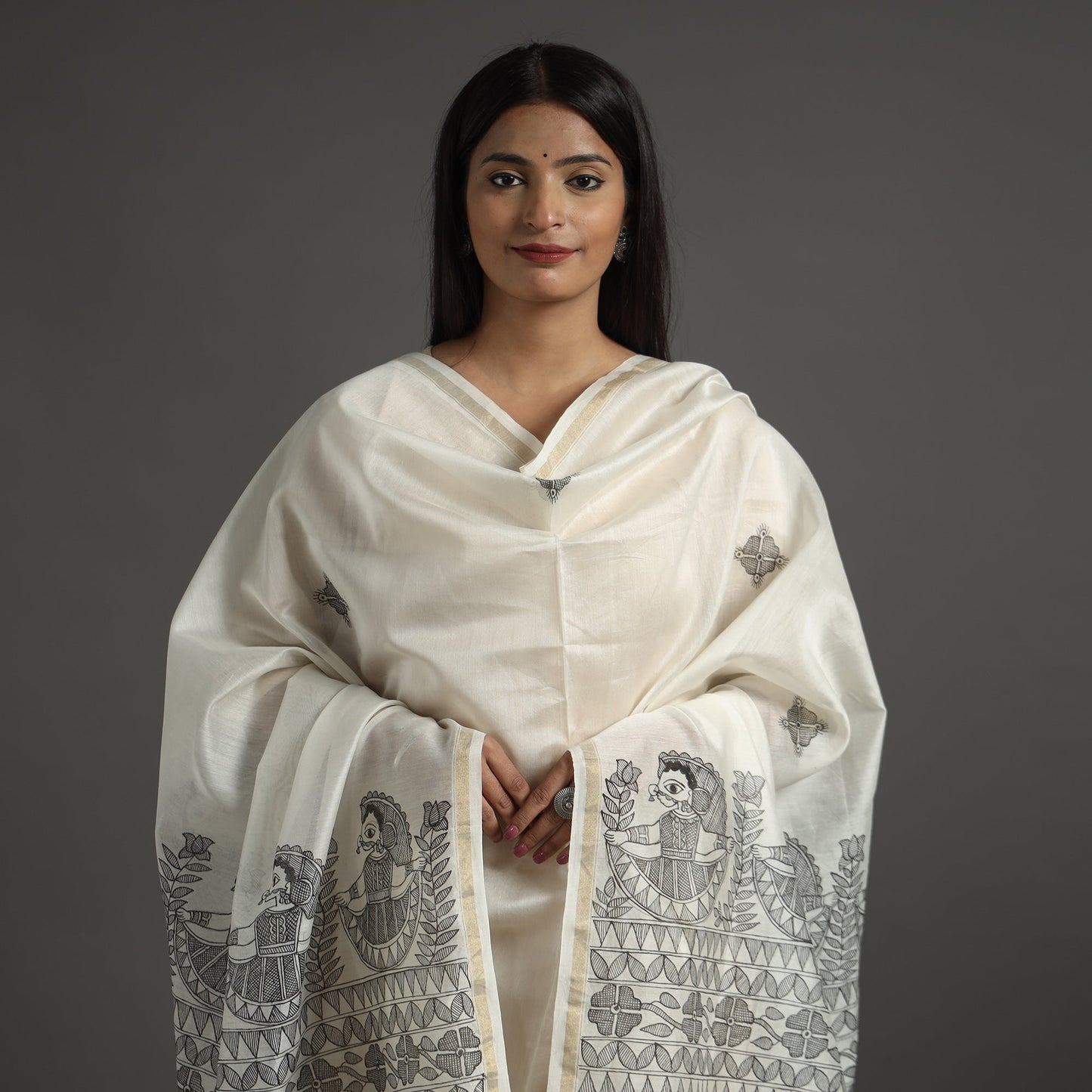 Handloom Chanderi Silk Handpainted Madhubani Dupatta