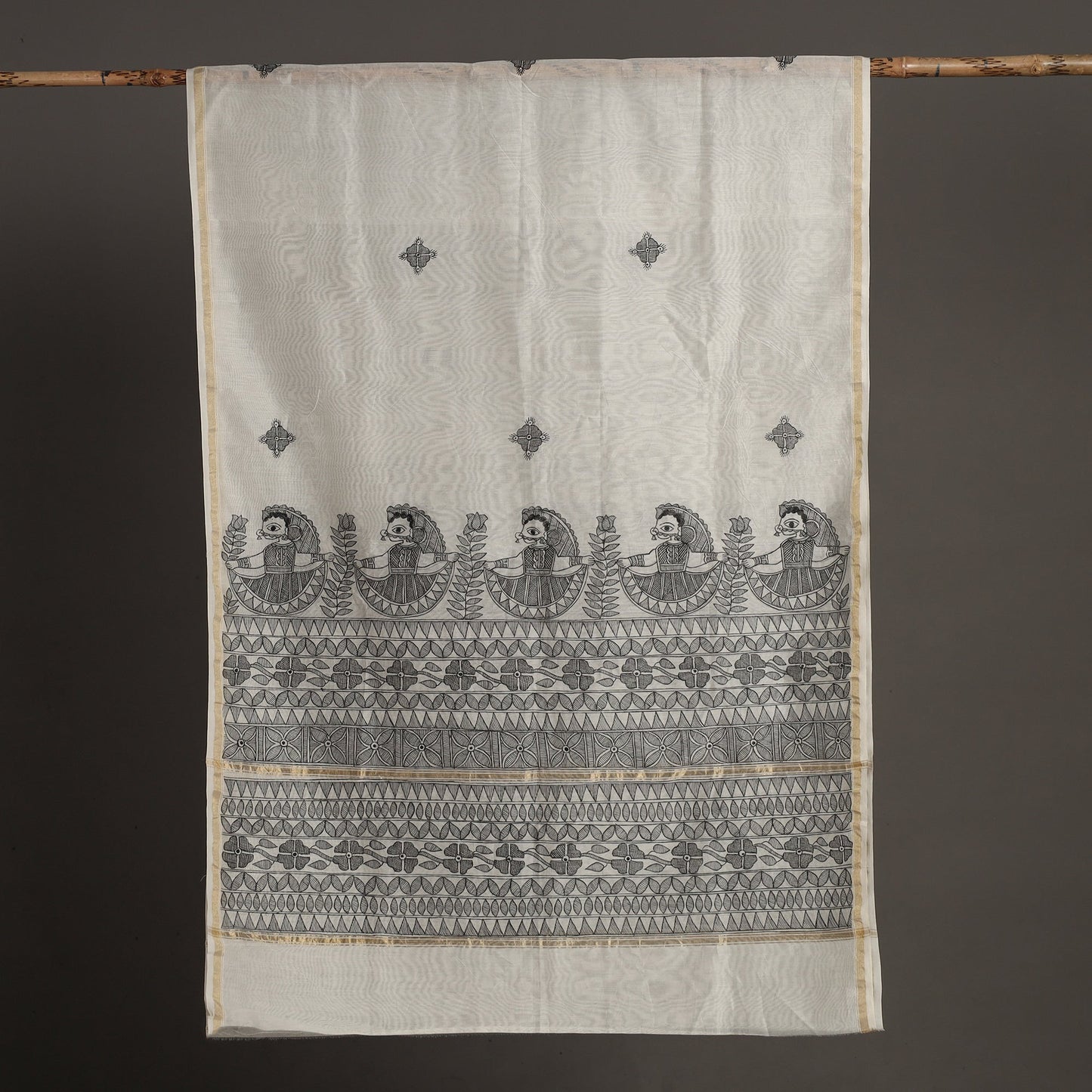 White - handloom chanderi silk handpainted madhubani