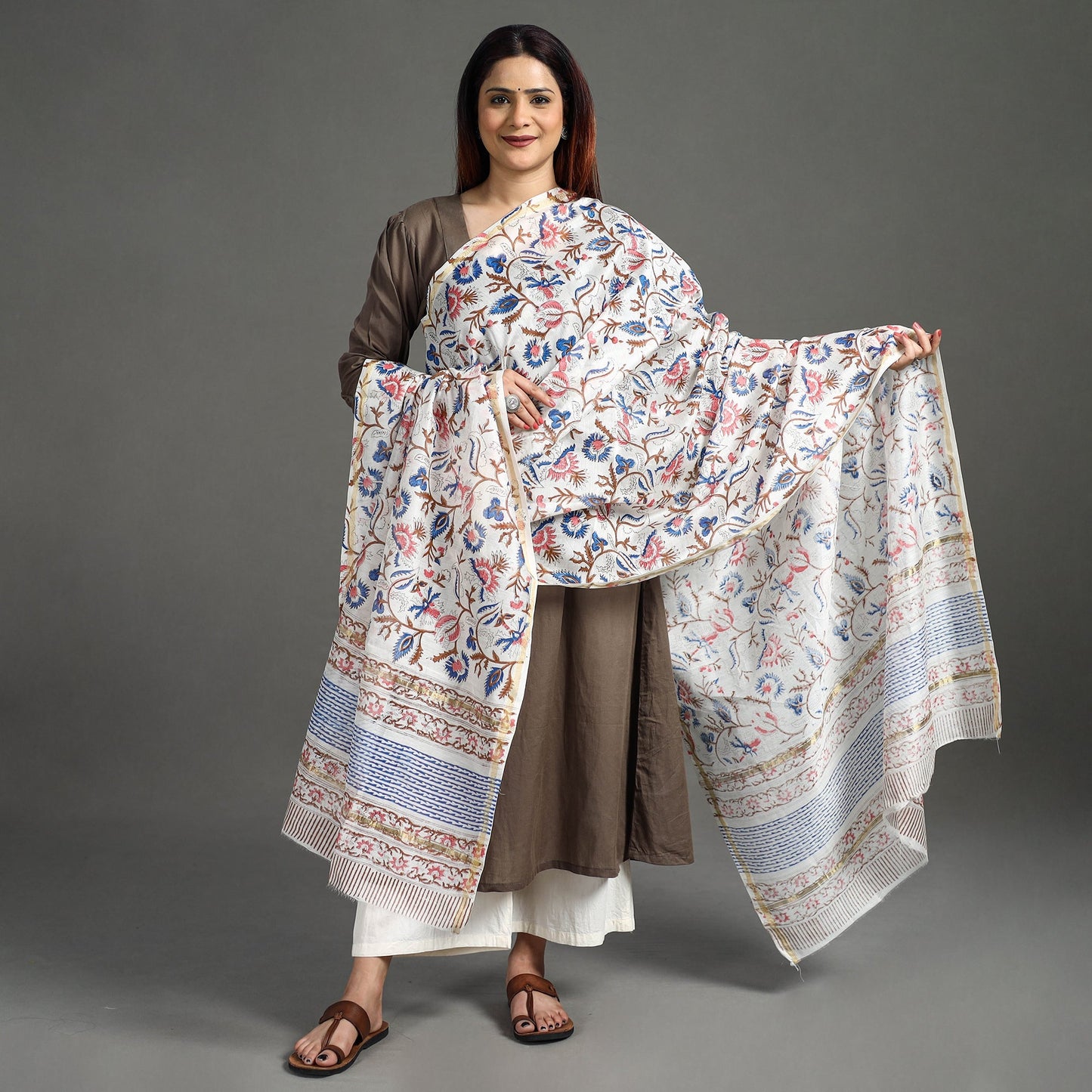 Handloom Chanderi Silk Sanganeri Print Dupatta