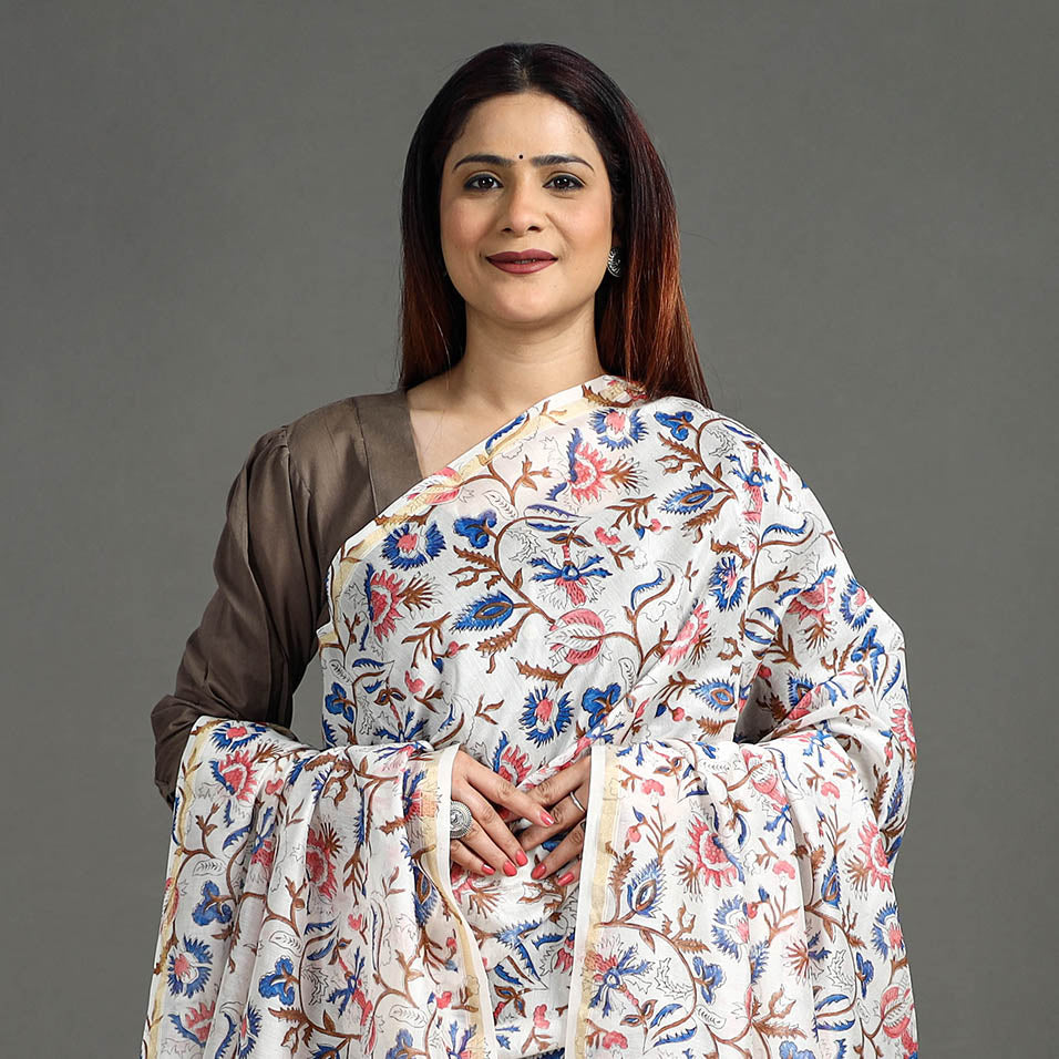 Handloom Chanderi Silk Sanganeri Print Dupatta