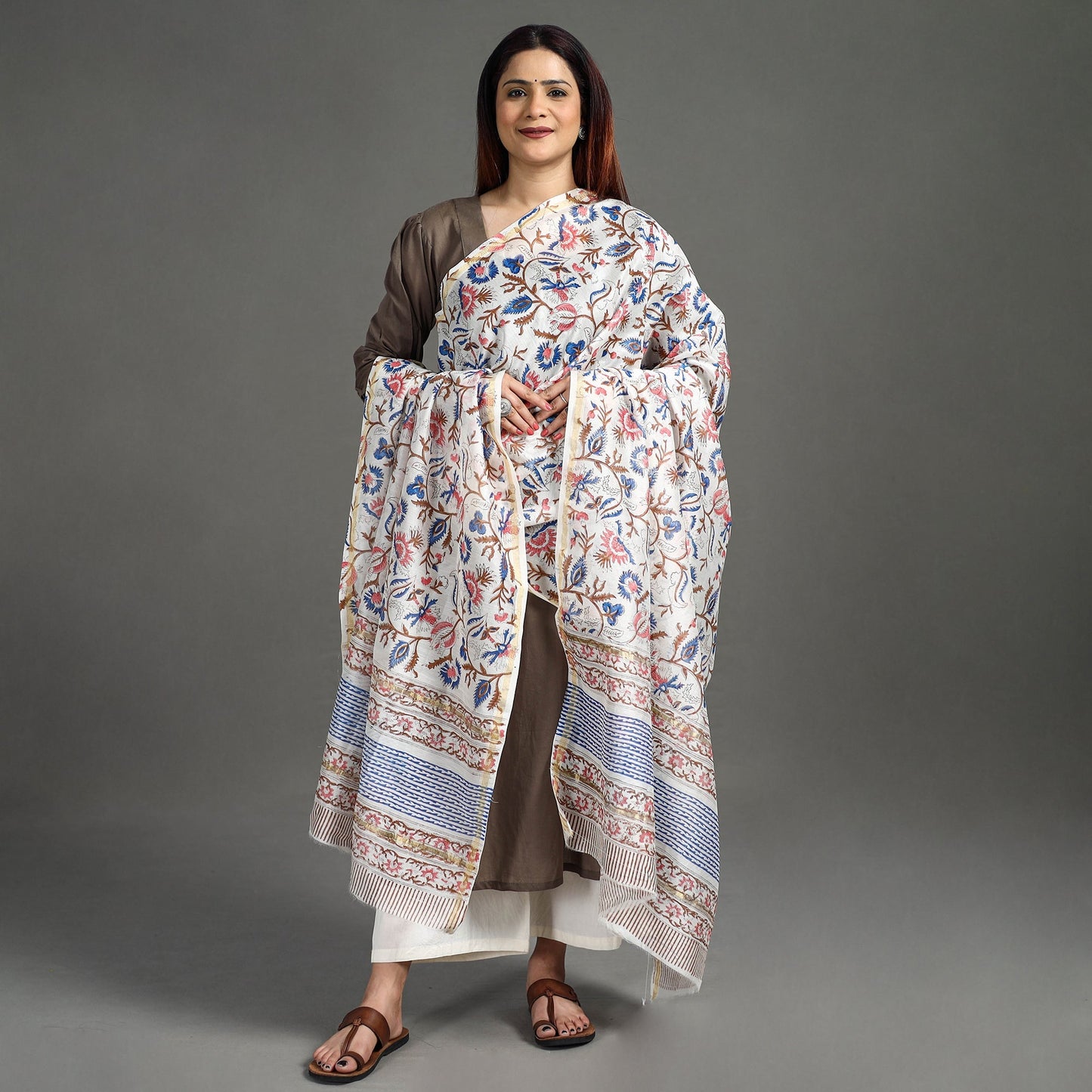 Handloom Chanderi Silk Sanganeri Print Dupatta