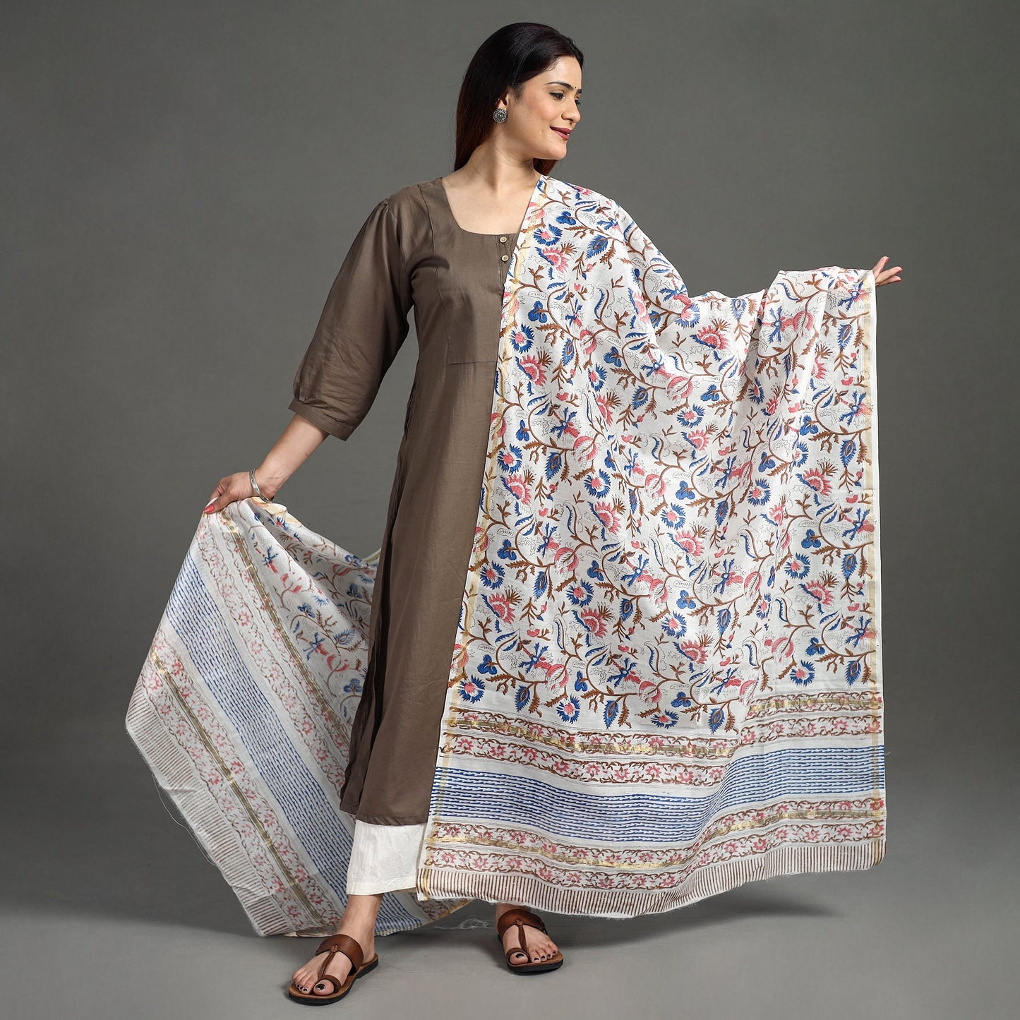 Handloom Chanderi Silk Sanganeri Print Dupatta