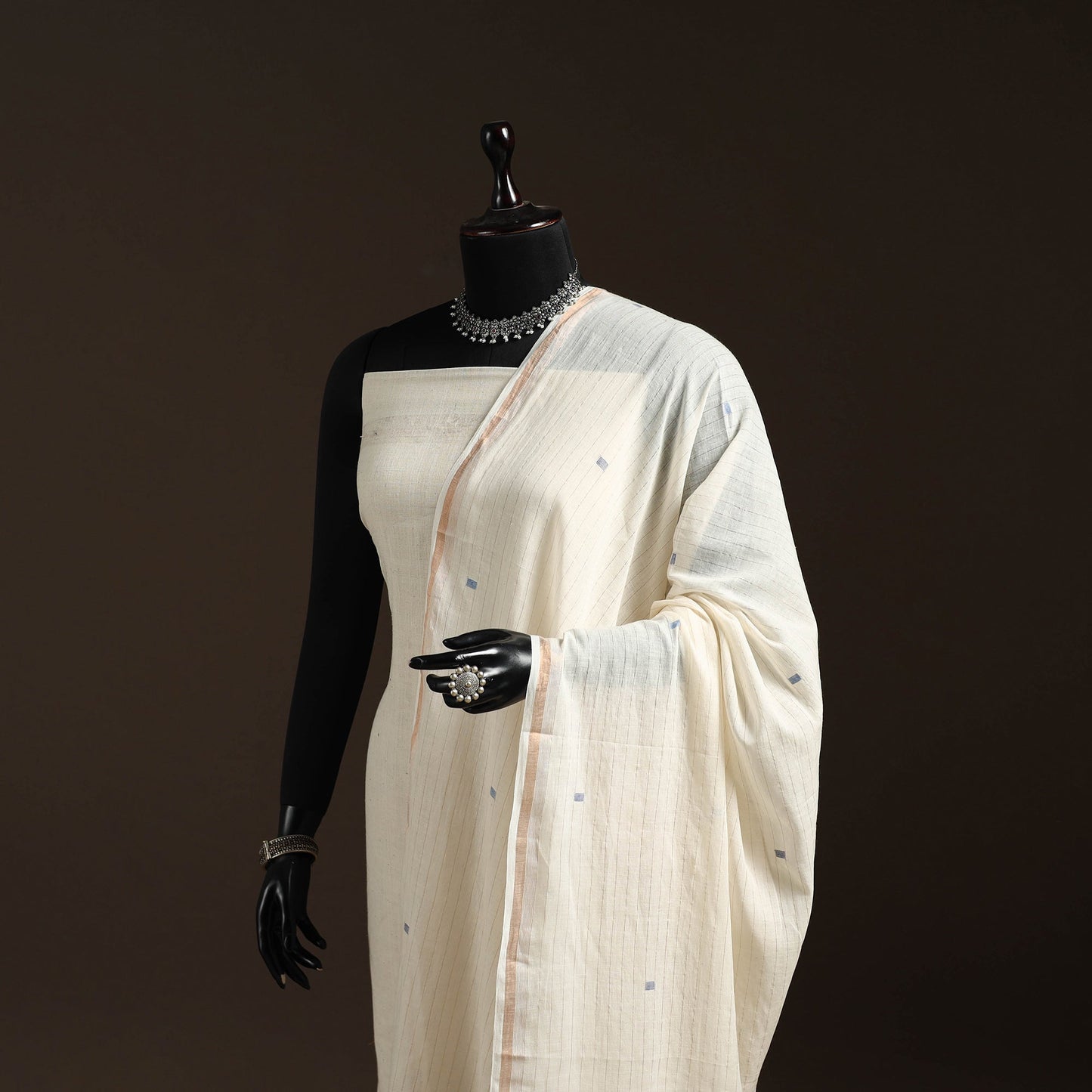 Handloom cotton bengal jamdani dupatta 06 - handcrafted