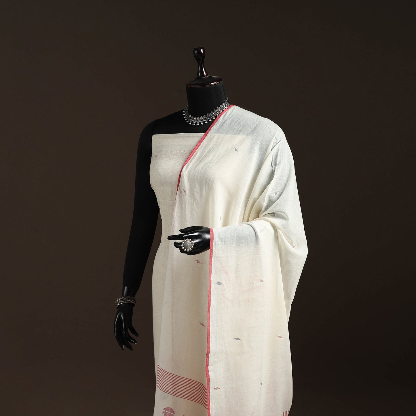 Handloom cotton bengal jamdani dupatta 28 - handcrafted