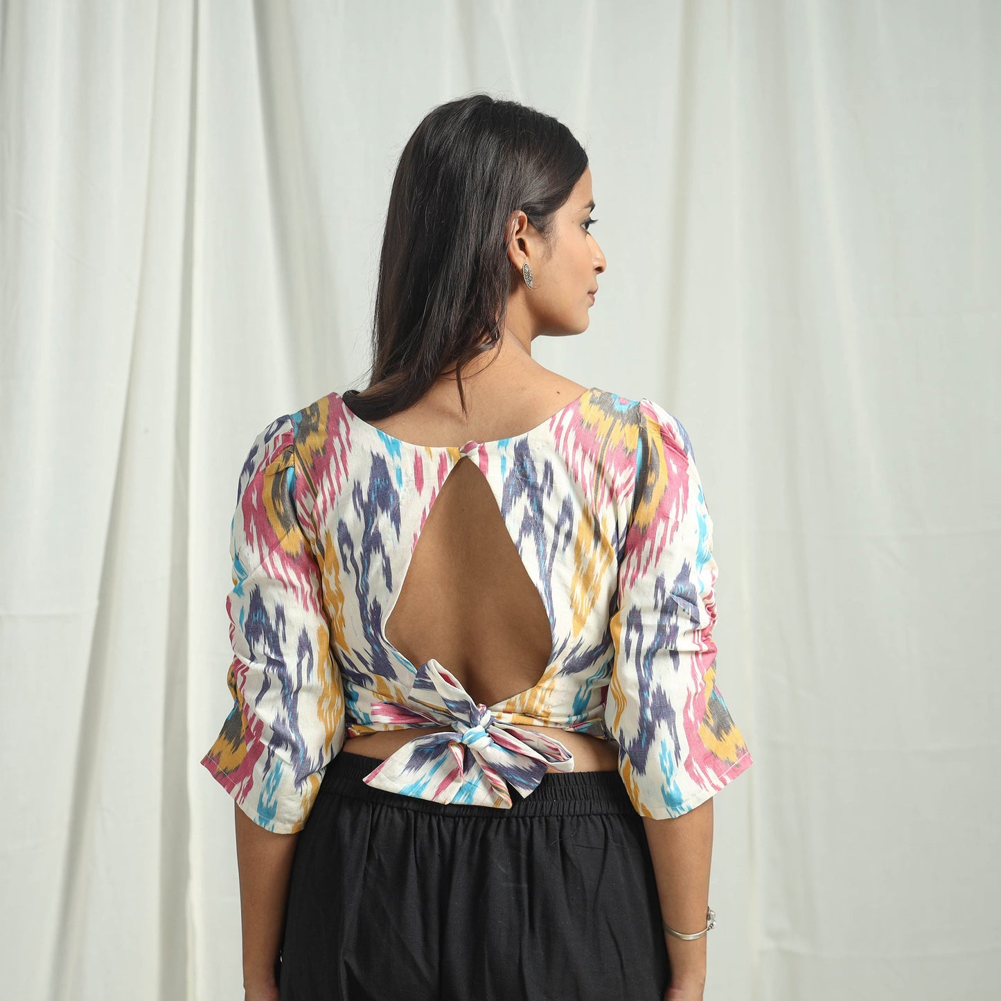 White Pochampally Ikat Crop Top