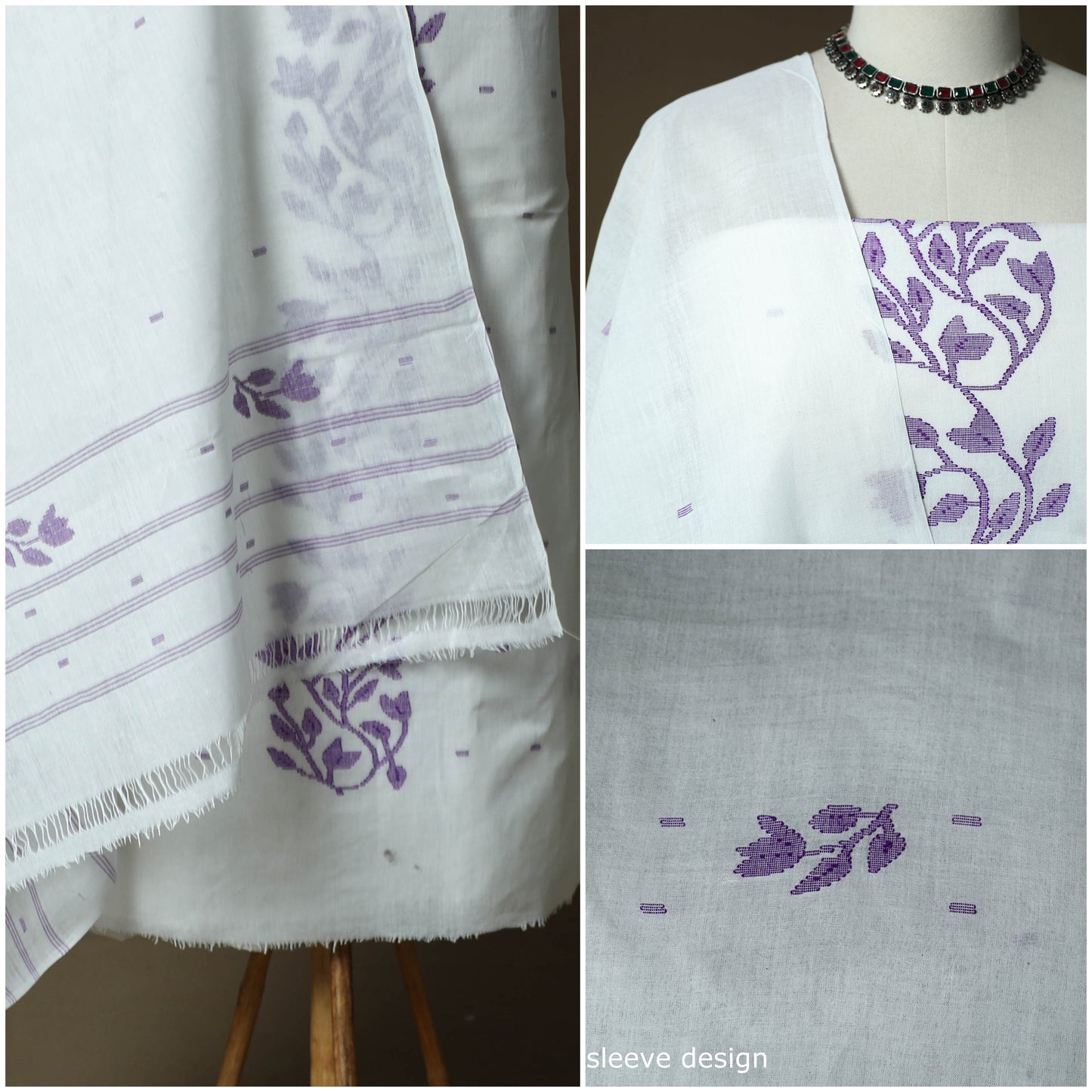 Handloom cotton manipuri 3pc unstitched dress material 01