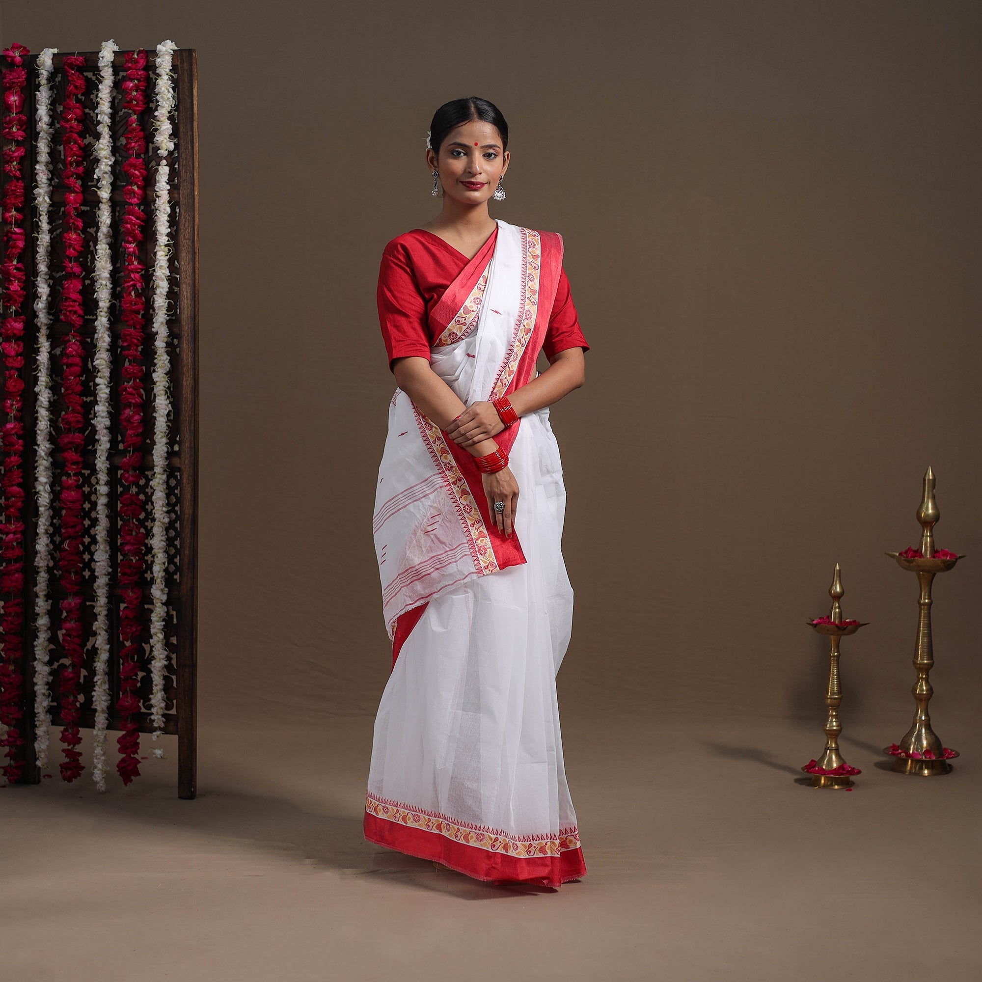 White - Handspun Handloom Phulia Jamdani Fine Cotton 2pc Unstitched Dress Material 06