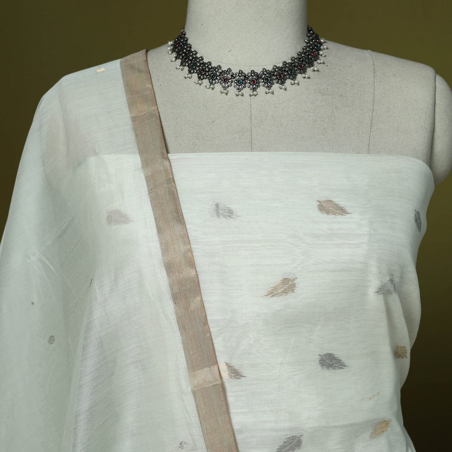 Handloom zari buti chanderi silk 2pc unstitched dress