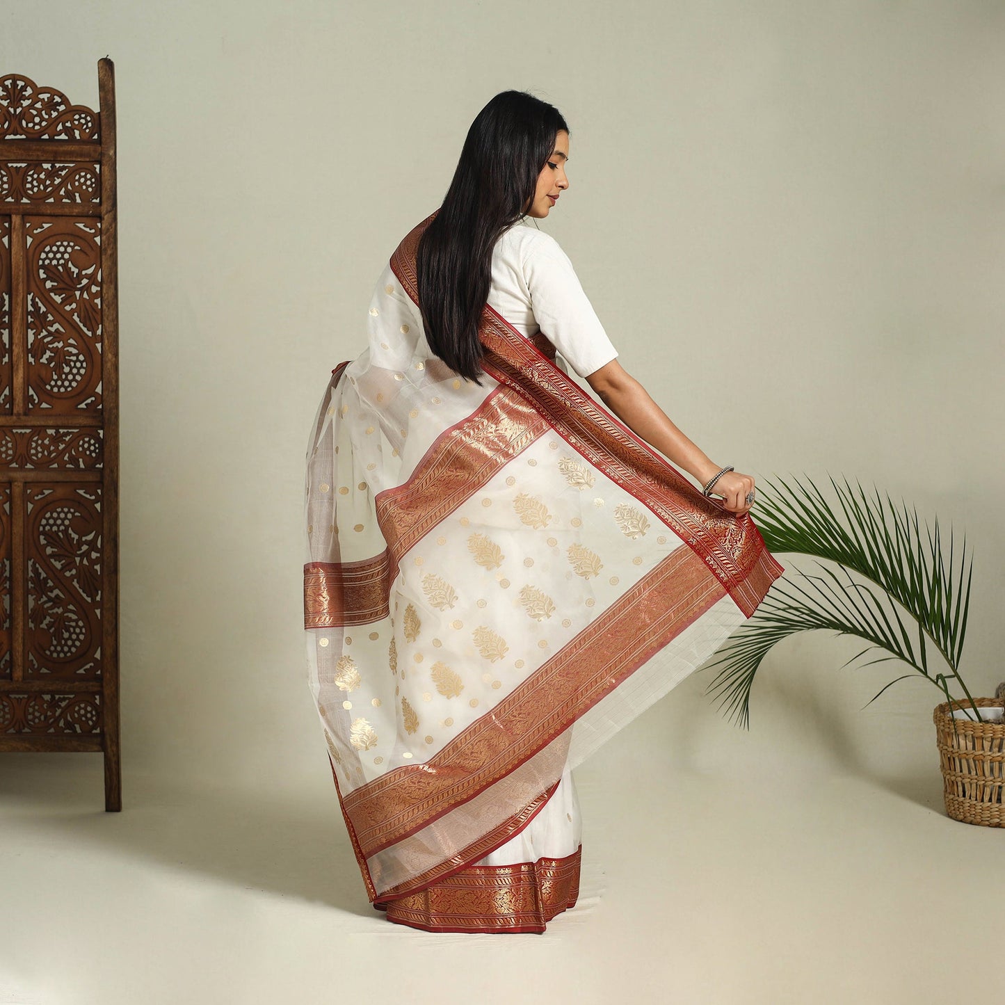Buy Handloom Zari Work Chanderi Katan Silk Saree