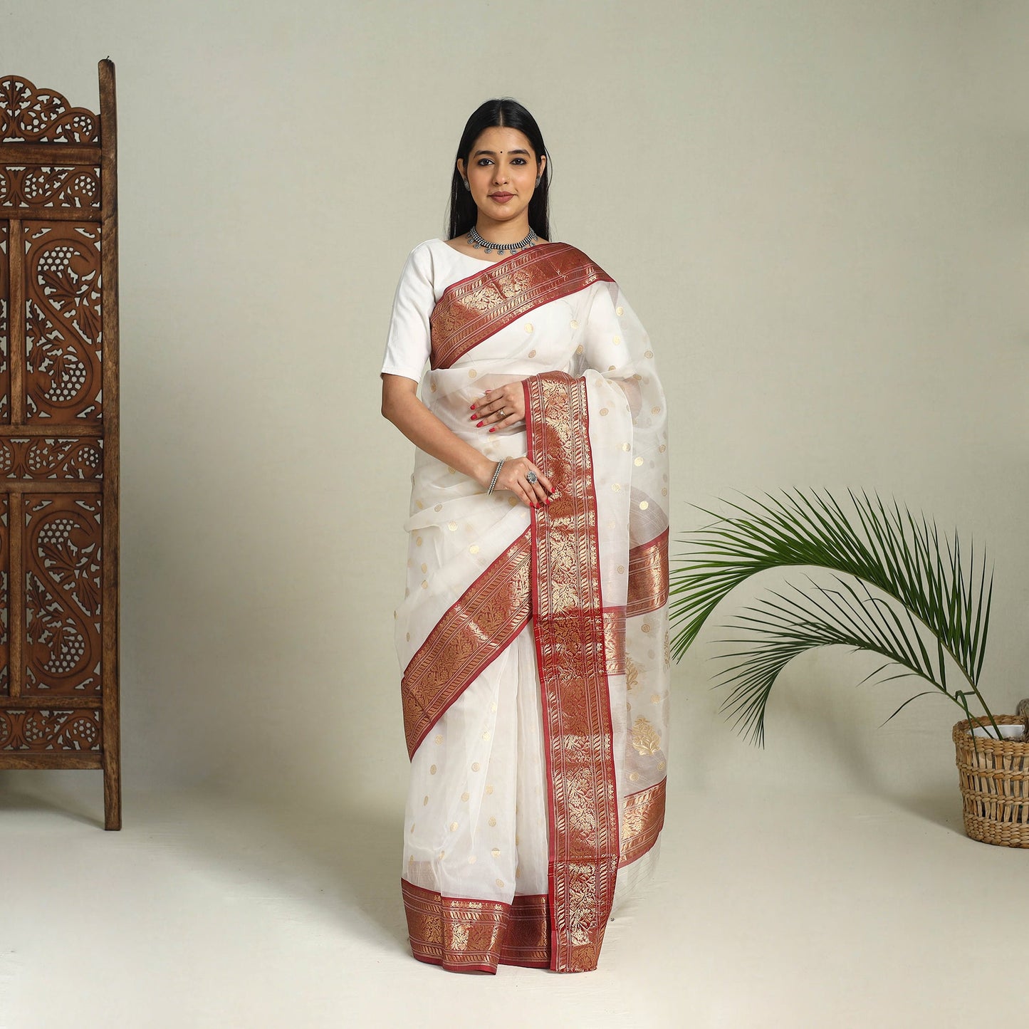 Buy Handloom Zari Work Chanderi Katan Silk Saree