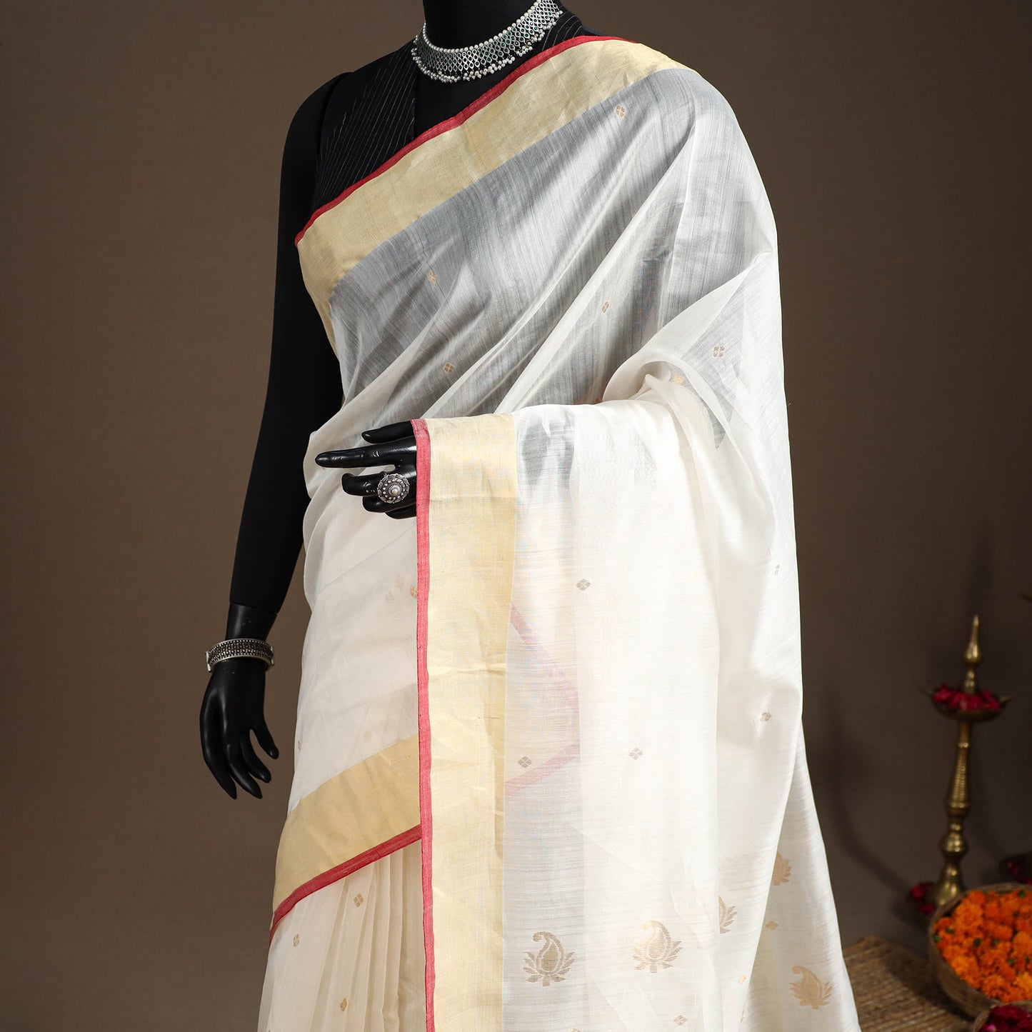 White - handloom zari work chanderi silk saree 23