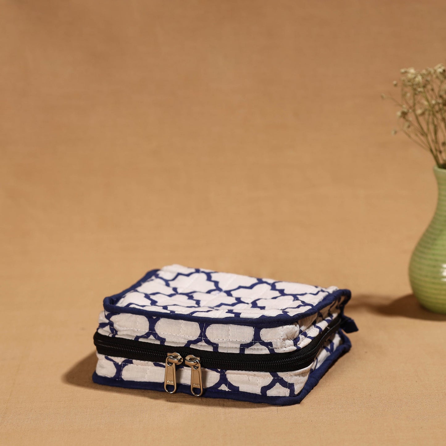 White Handmade 4 Pockets Cotton Jewelry Bag