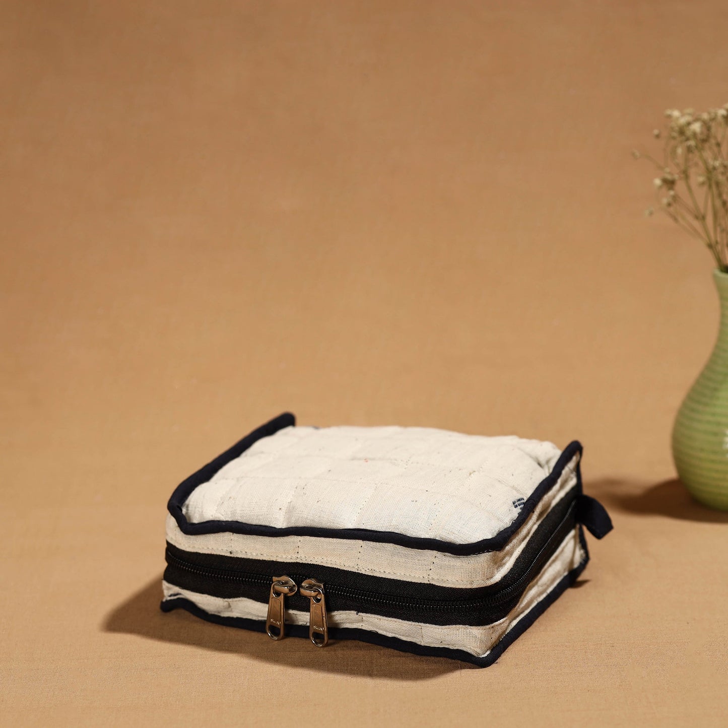 White Handmade Cotton Jewelry Bag - 4 Pockets