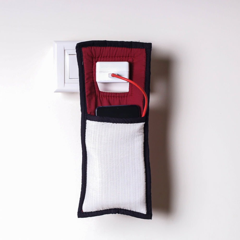 White Handmade Cotton Fabric Mobile Charging Holder