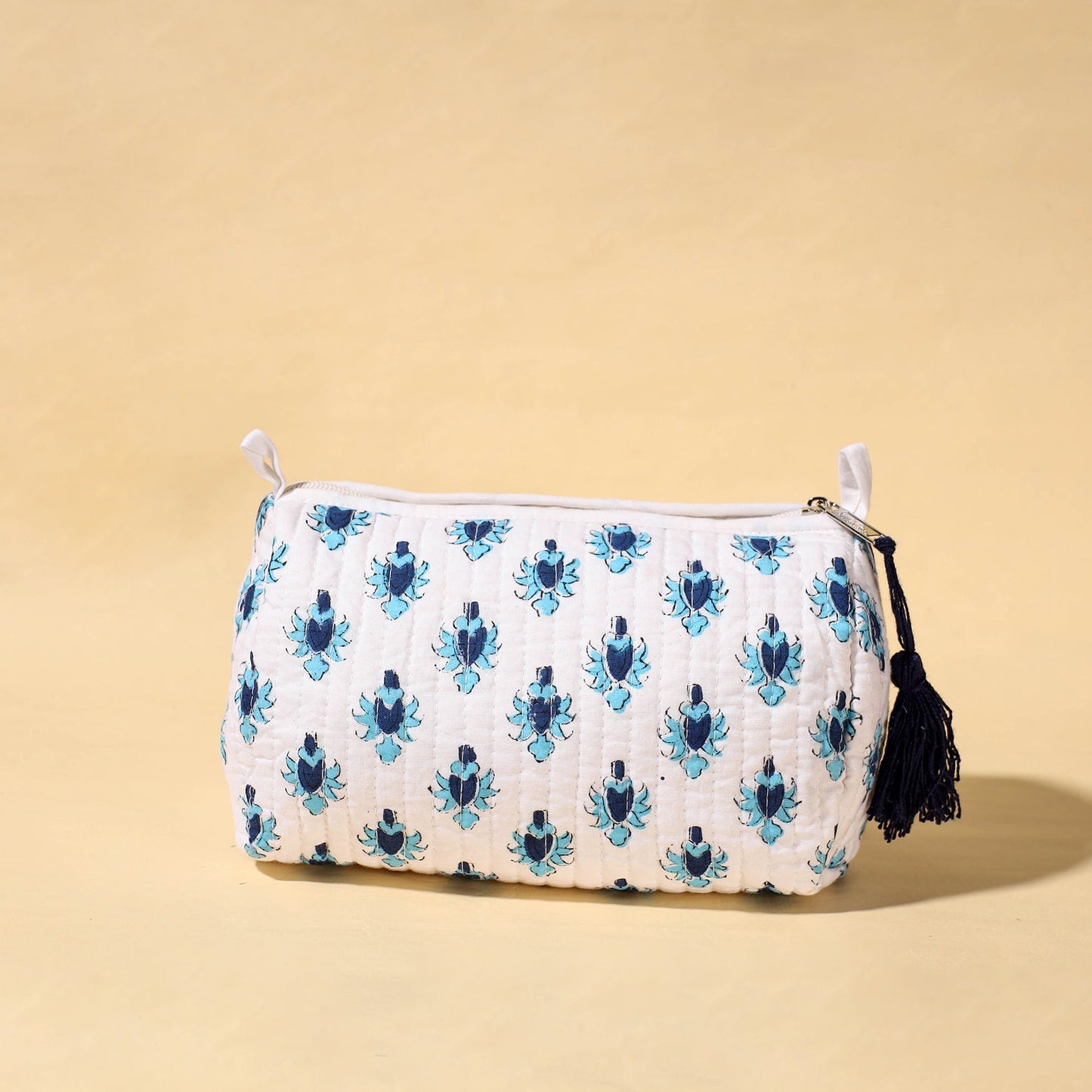 Handmade Cotton Fabric Quilted Utility Pouch With Tassel