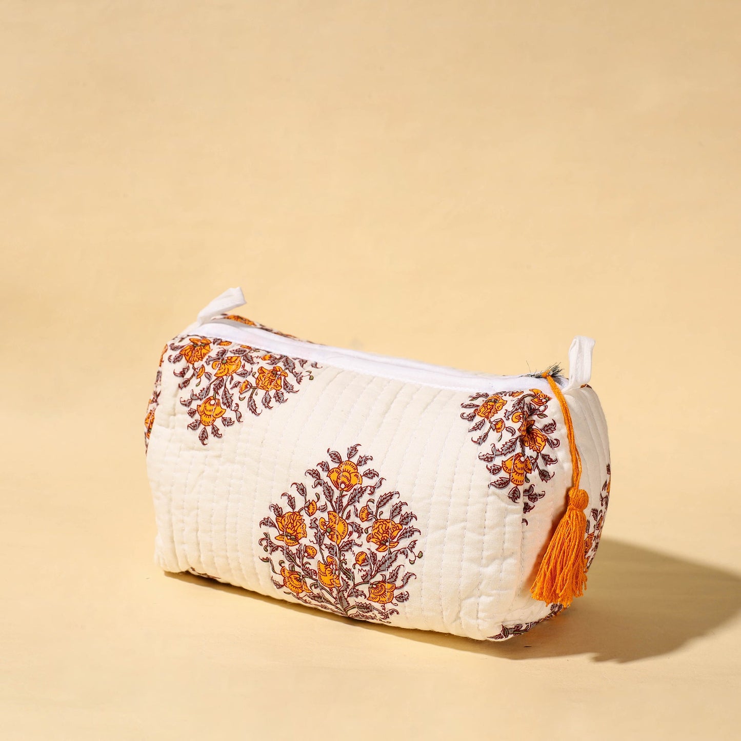 Handmade Cotton Fabric Quilted Utility Pouch With Tassel