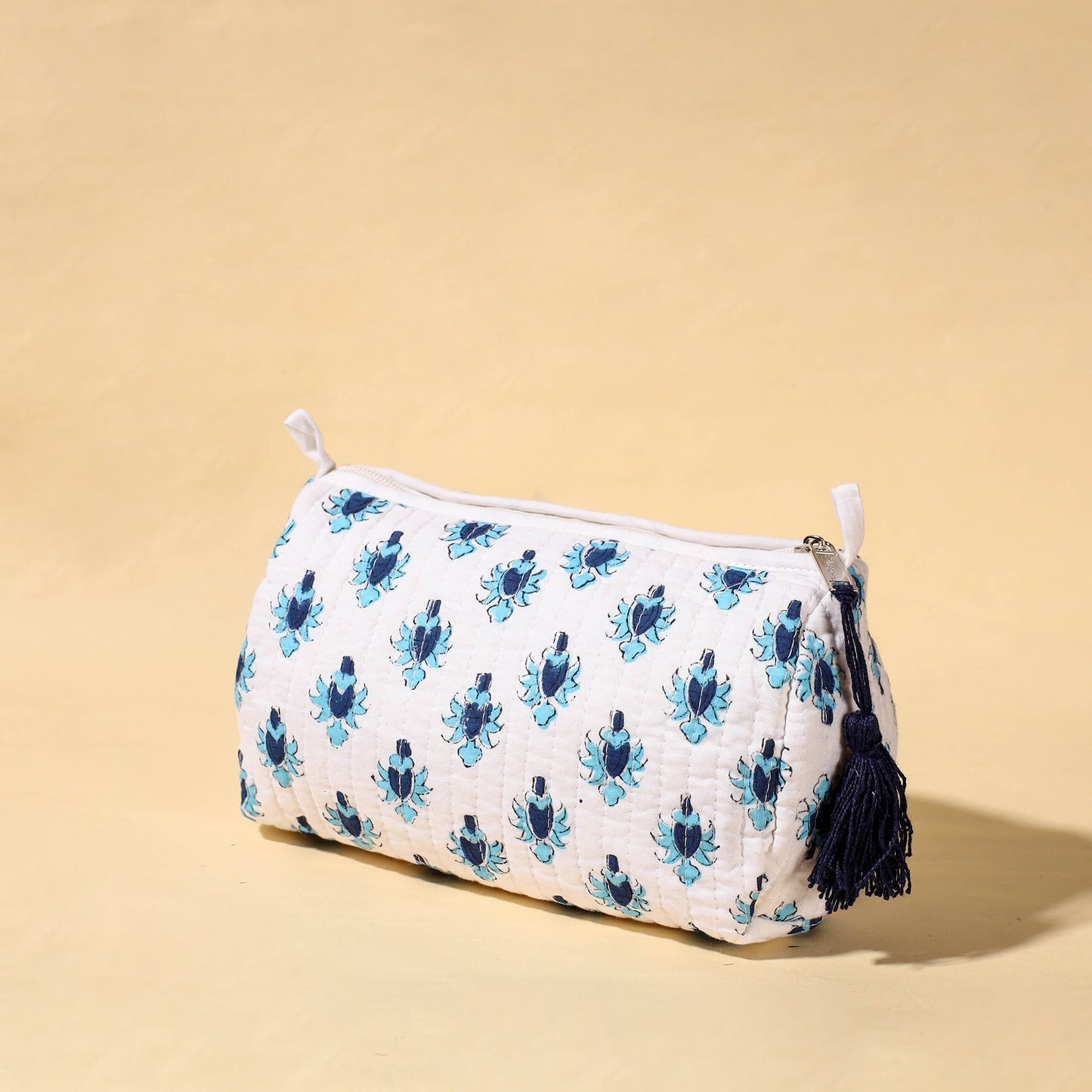 Handmade Cotton Fabric Quilted Utility Pouch With Tassel