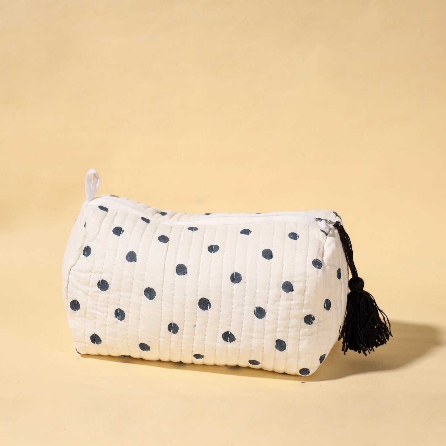 Handmade Cotton Fabric Quilted Utility Pouch With Tassel