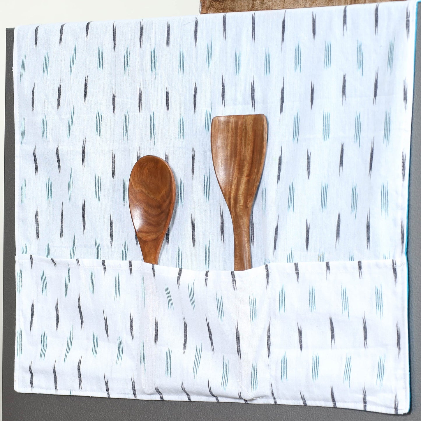 Handmade Cotton White Fridge Top Cover with Multiple Pockets