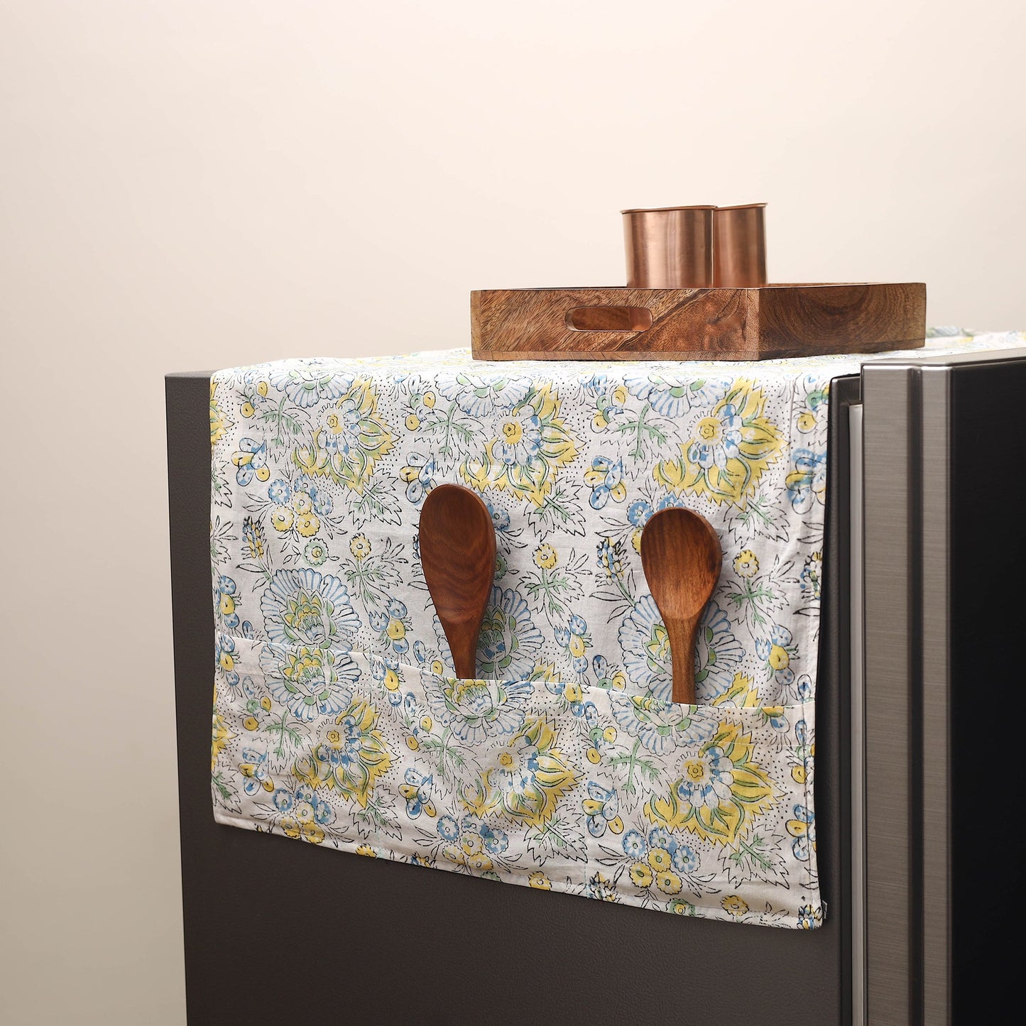 White - handmade cotton fridge top cover with multiple