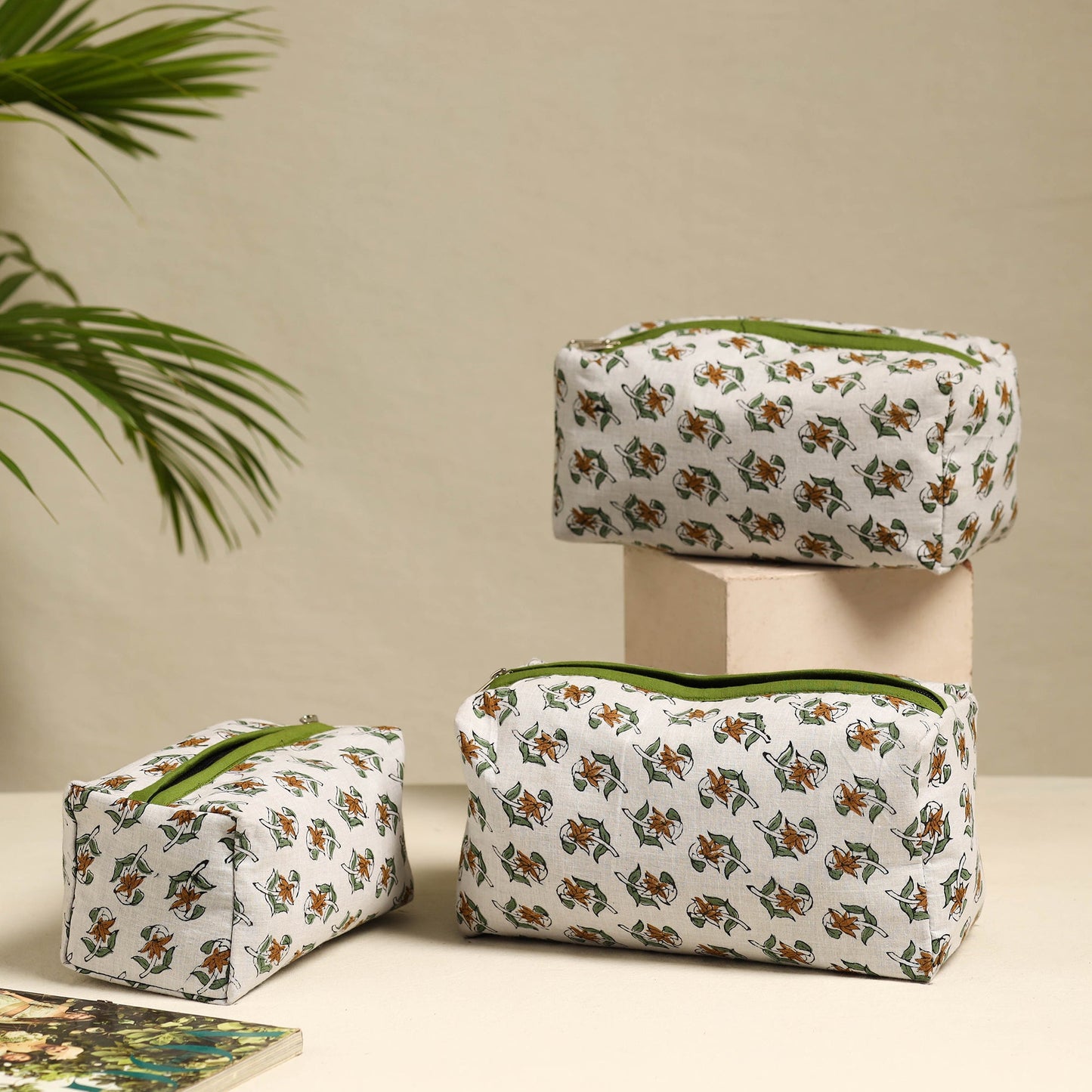 White Handmade Cotton Toiletry Bags (Set of 3)