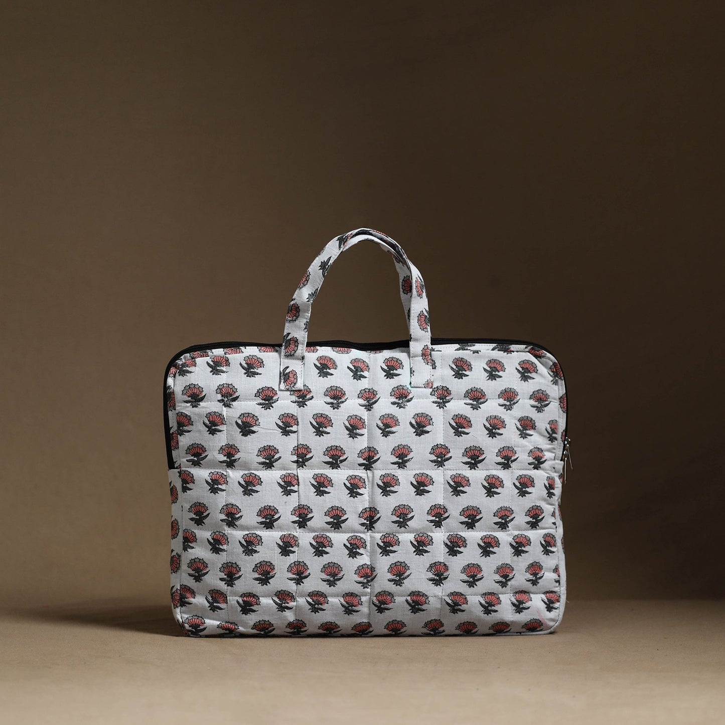 White Handmade Quilted Cotton Laptop Bag (13 x 16 in)