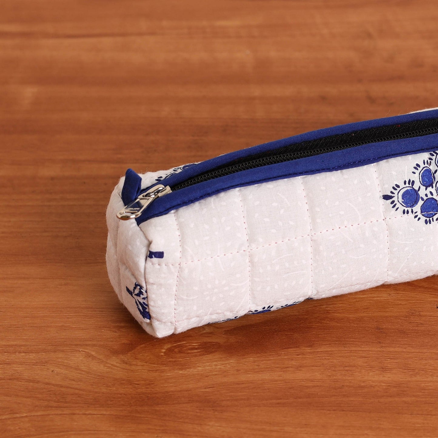 White Handmade Quilted Cotton Pencil Pouch