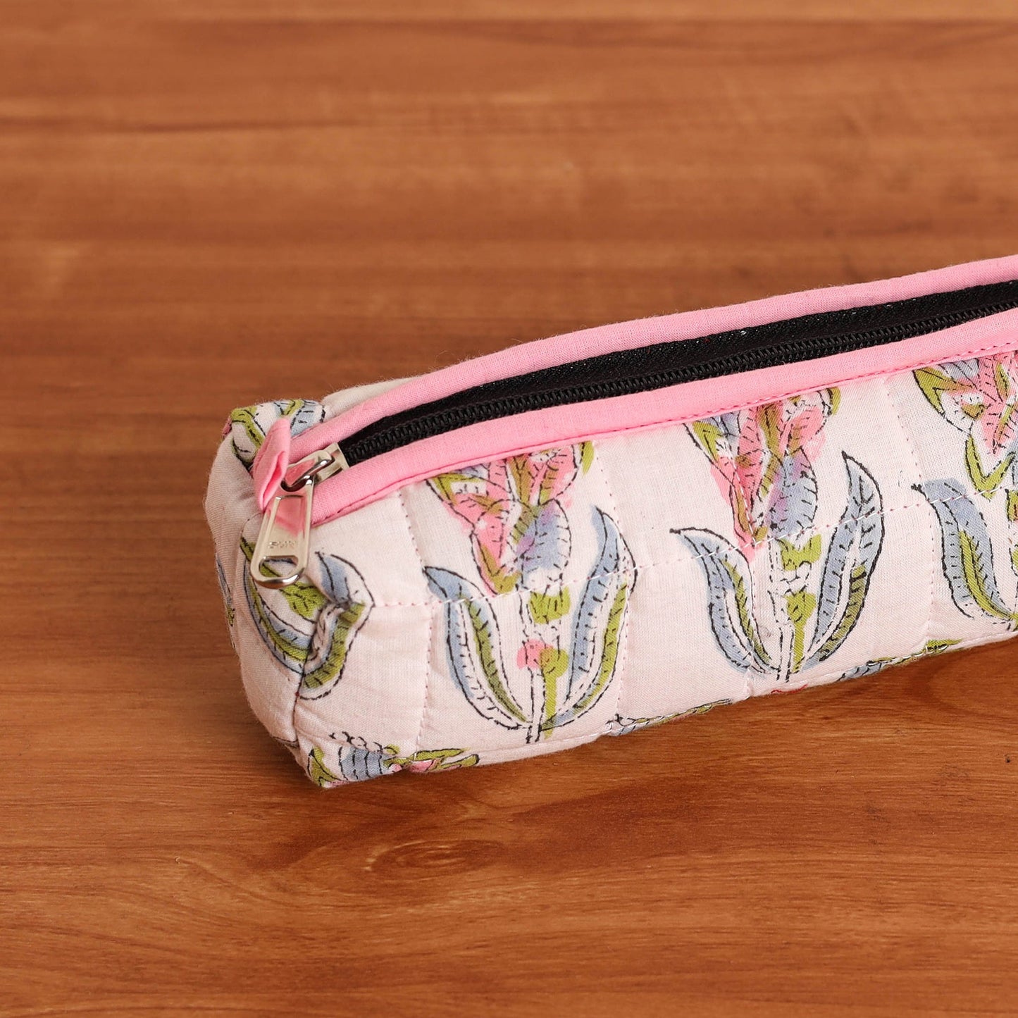 White Handmade Quilted Cotton Pencil Pouch